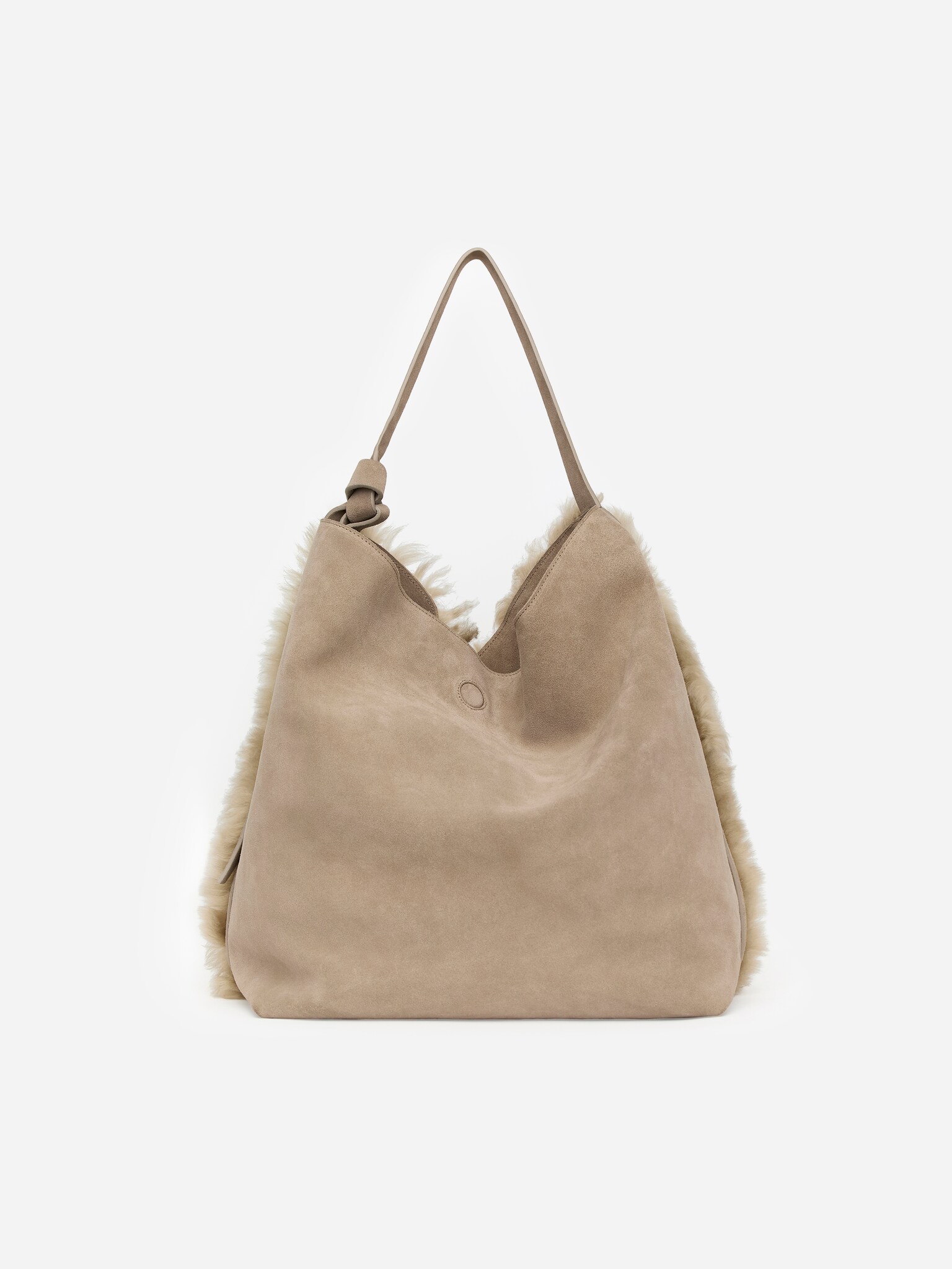 Sac cabas en daim et peau lainée - Beige - 5