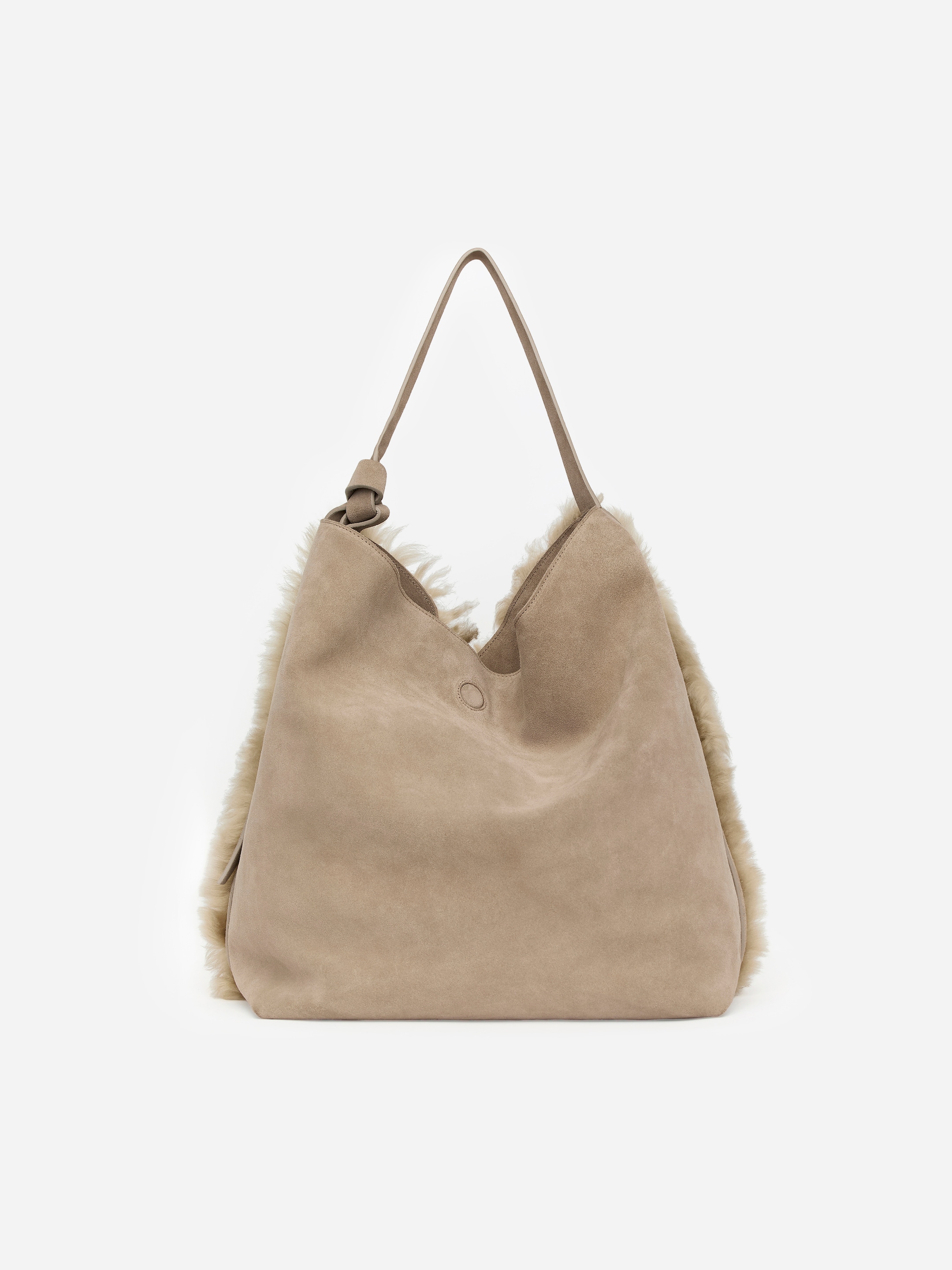 Torba typu tote z kożuszka i zamszu - Beżowy - Women - StillMedia/DescriptiveStillLife - 5
