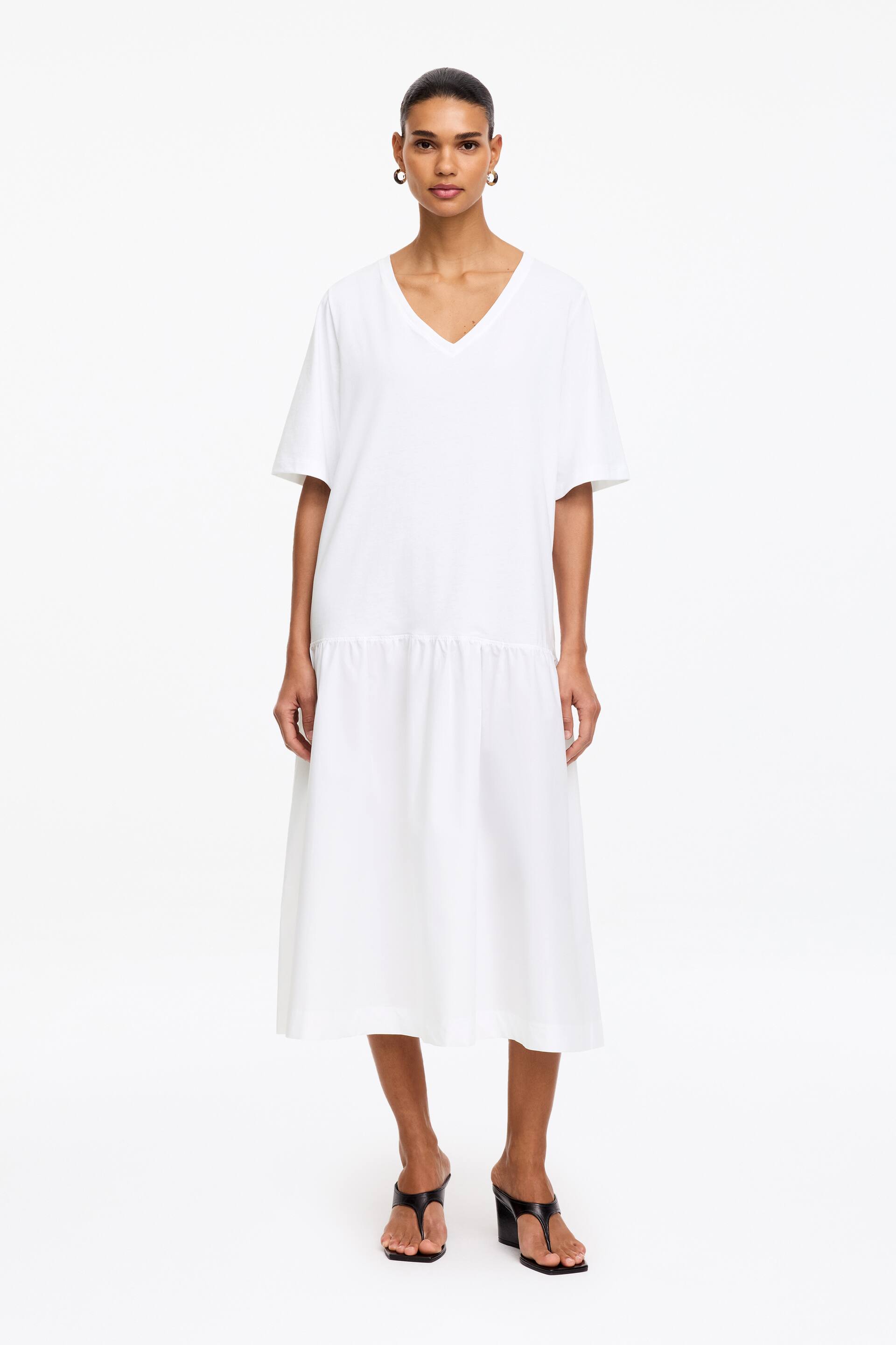 Grotere afbeelding bekijken: Midi-jurk met V-hals - Wit - DAMES | H&M NL 1