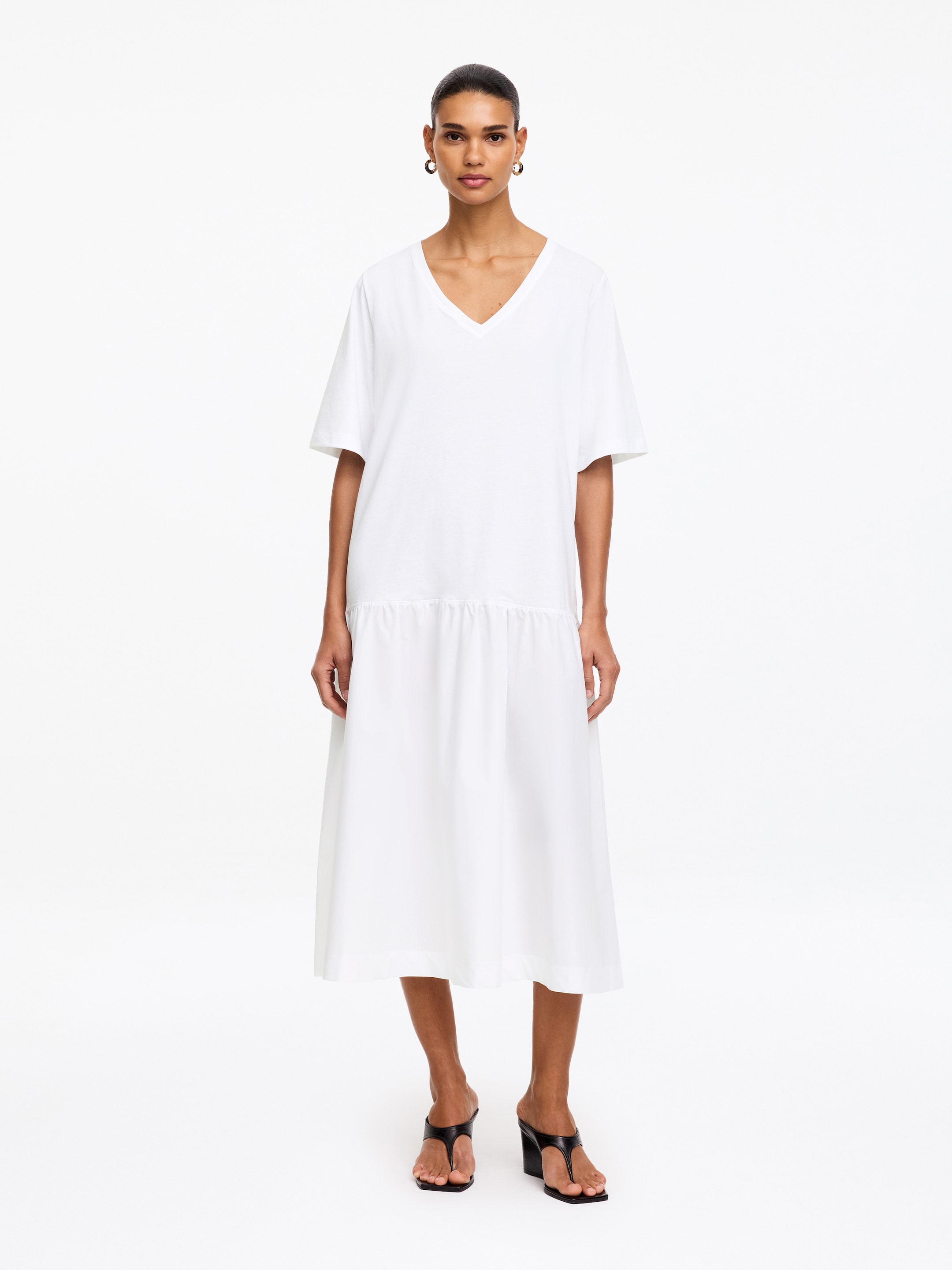 Midikleid mit V-Ausschnitt-White-19707