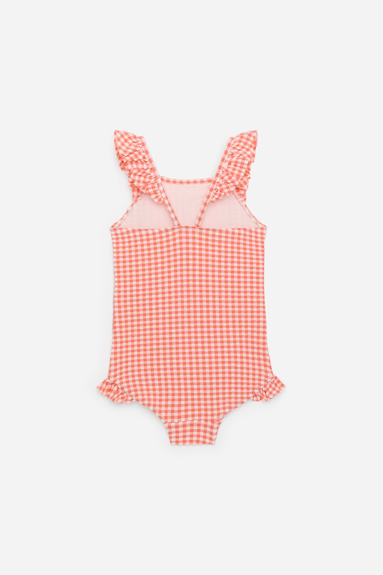 Costum de baie seersucker-Corai/Alb - 3