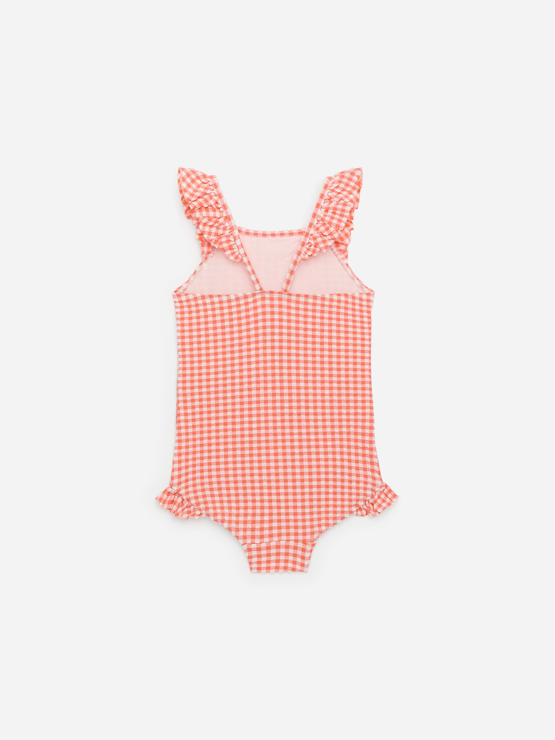 Badeanzug aus Seersucker - Korallenrot/Weiß - Regular Fit - Kinder - StillMedia/DescriptiveStillLife - 1