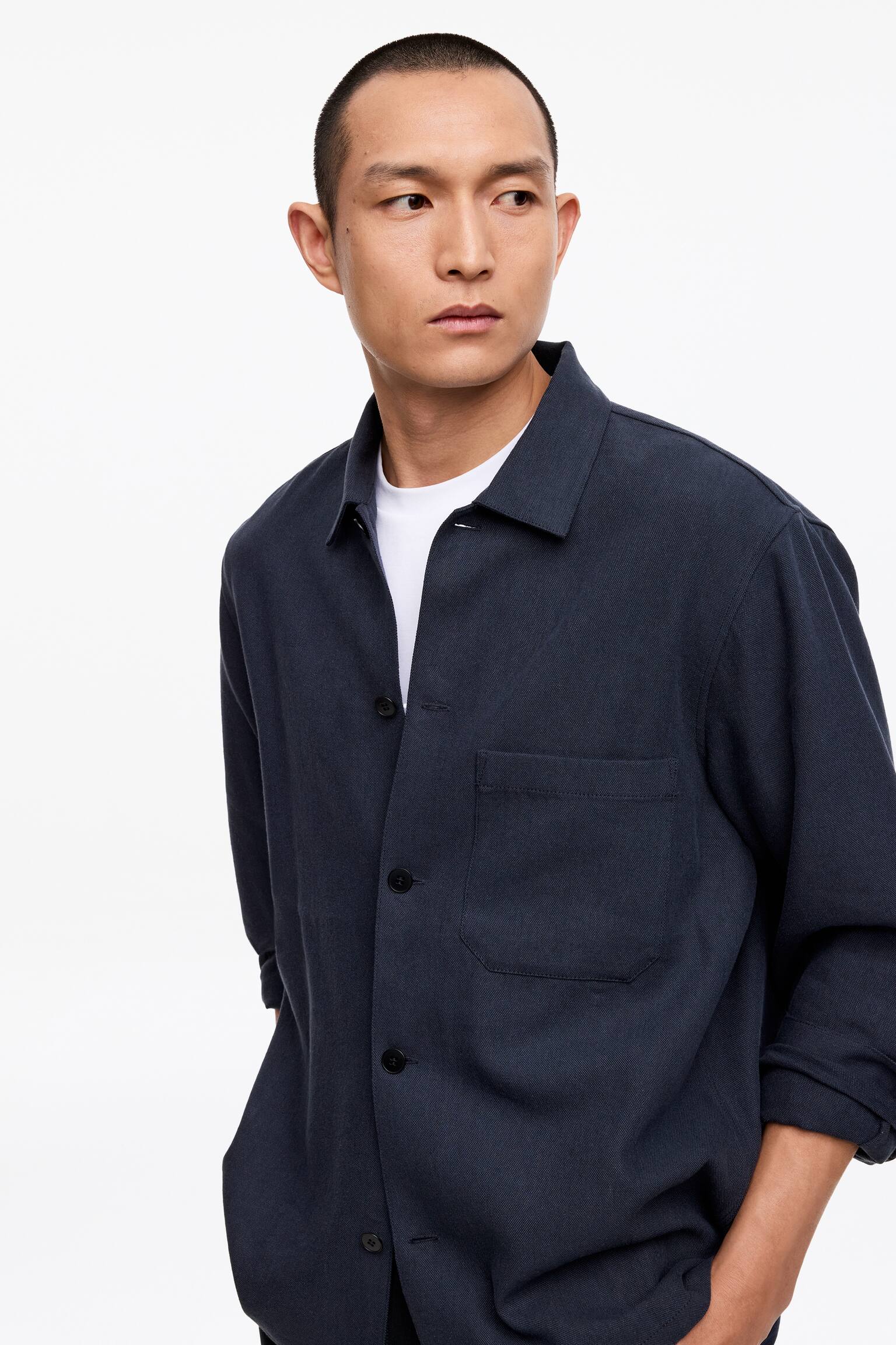 Overshirt i lærred af en Tencel-blend - Mørkeblå/Beige - 5