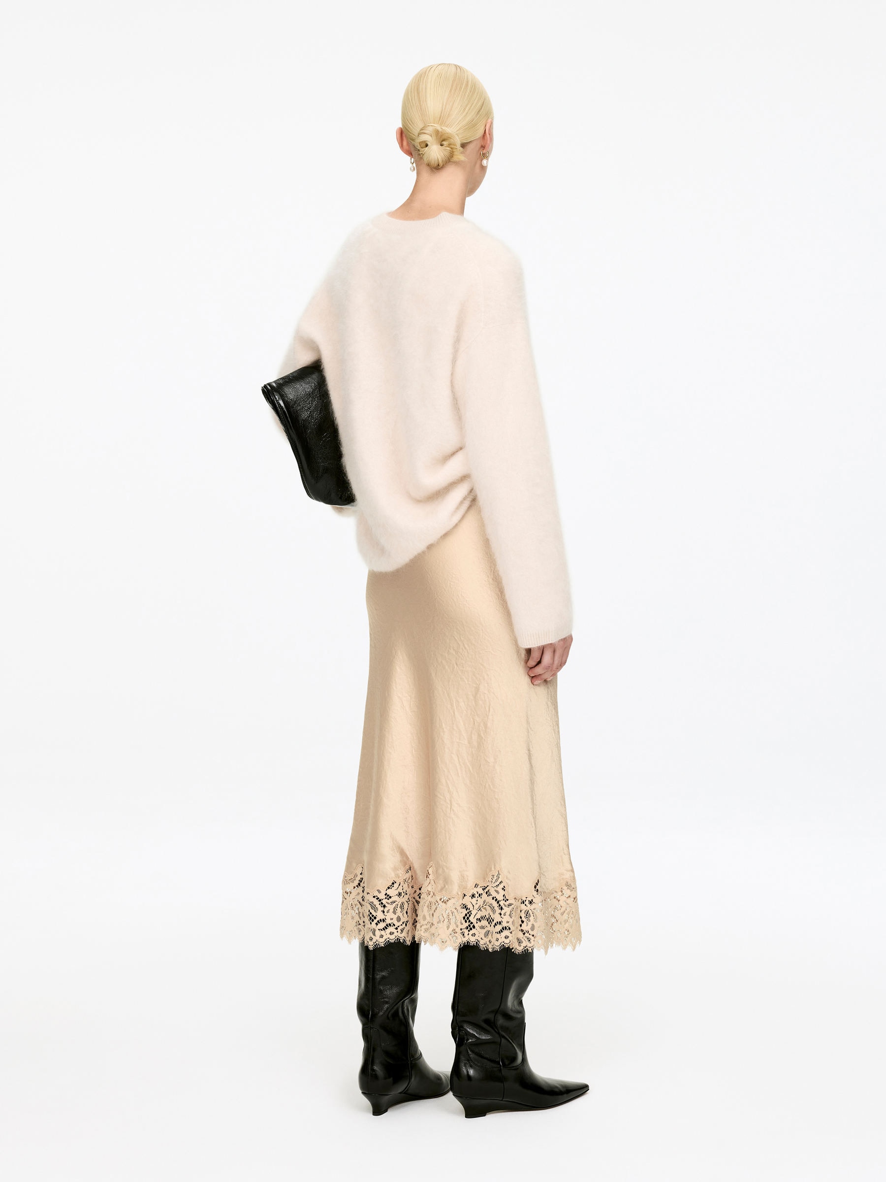 Lace-Detail Satin Skirt - Beige - Regular fit - Women - StillMedia/Lookbook - 3