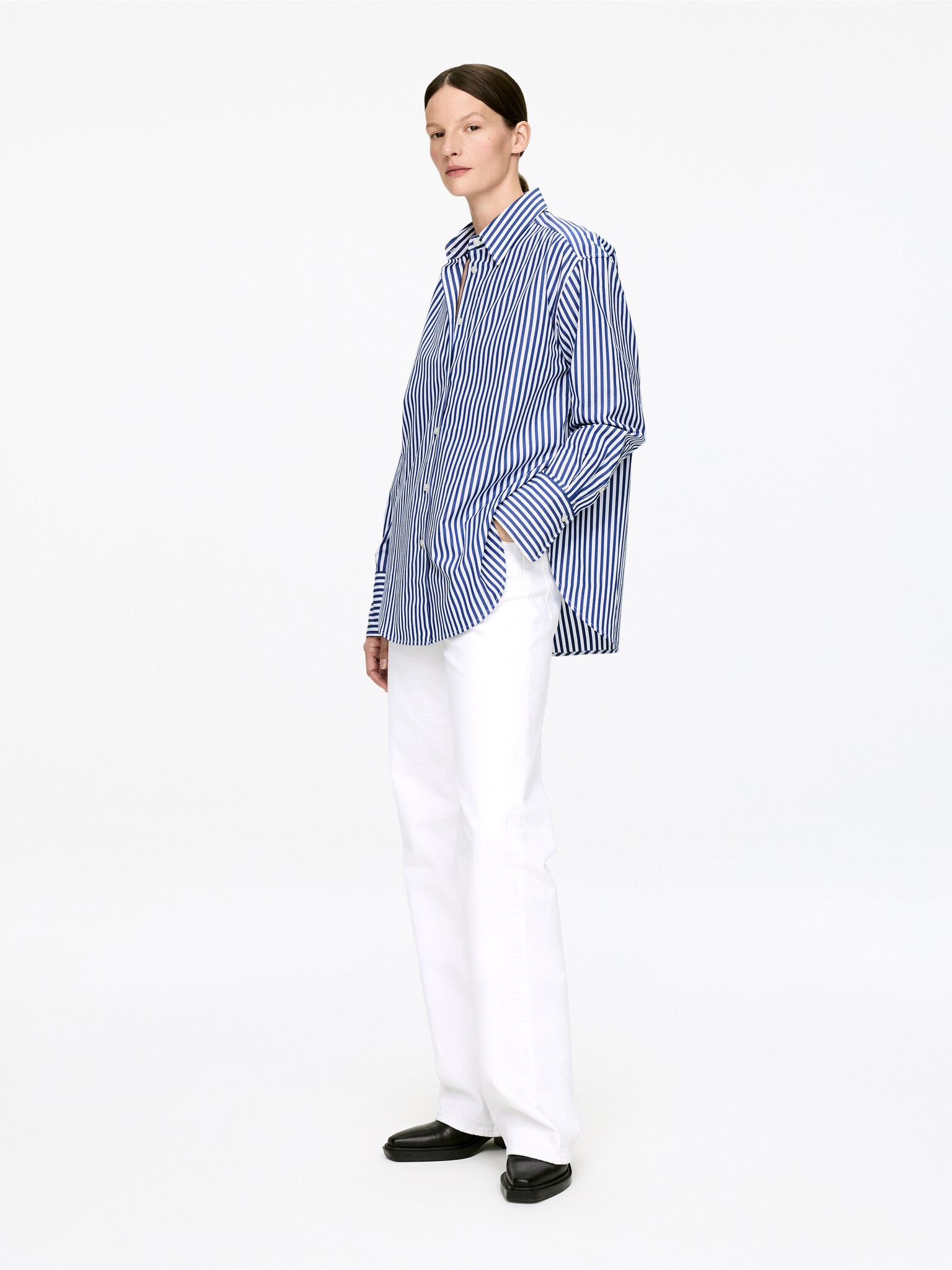 Relaxed-Fit Poplin Shirt - Blue/White/White - 4
