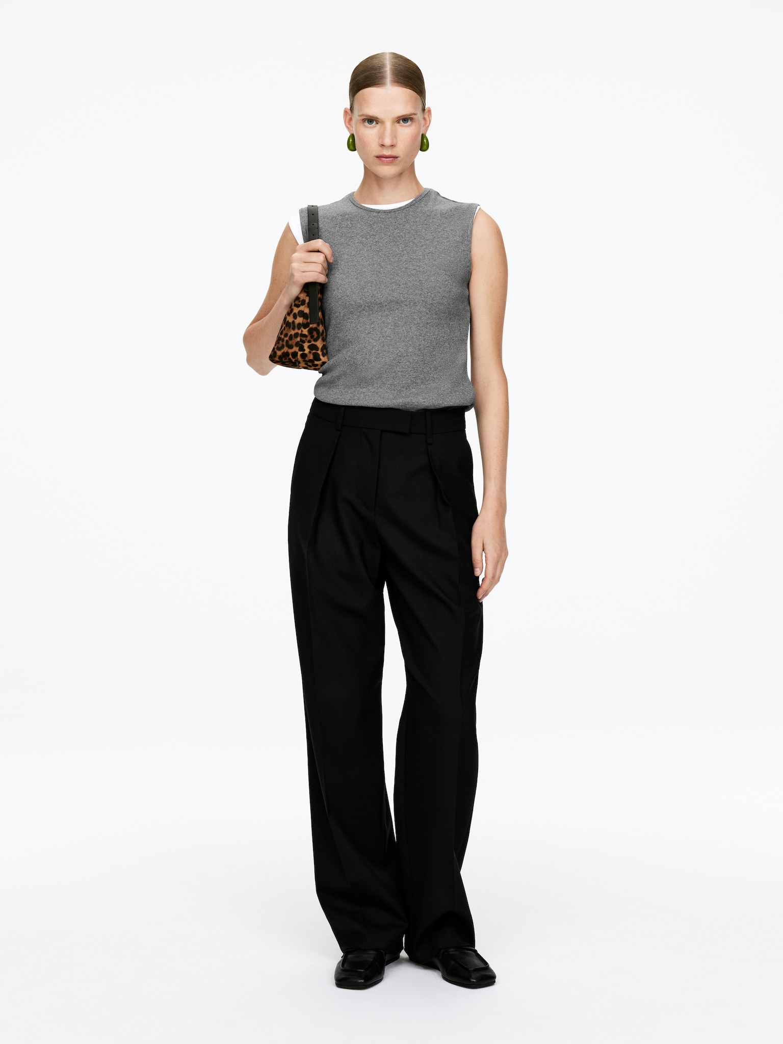 Elegante Hose mit hohem Bund - Schwarz/Beige