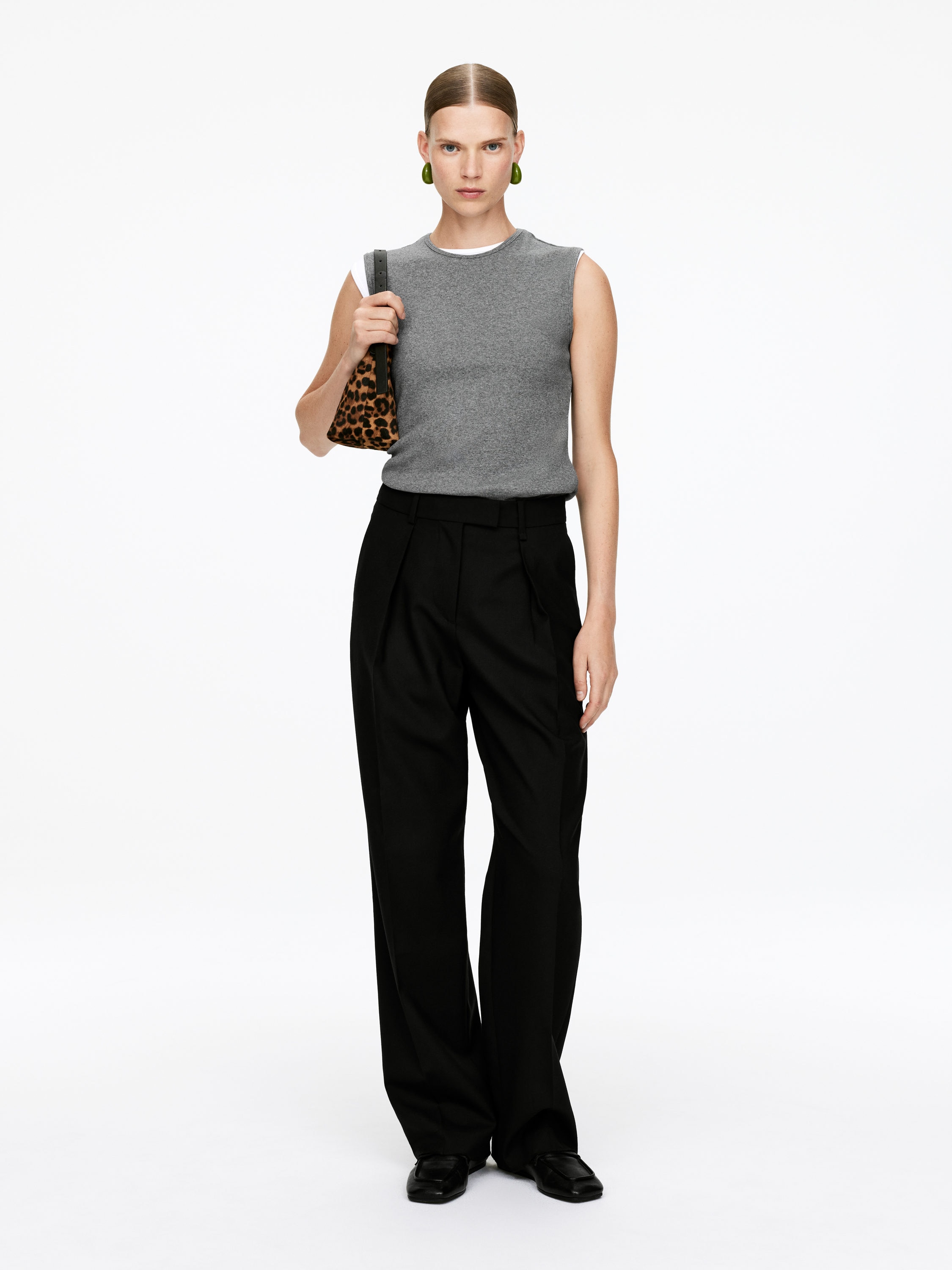 High-Waist Tailored Trousers-#272628-14022