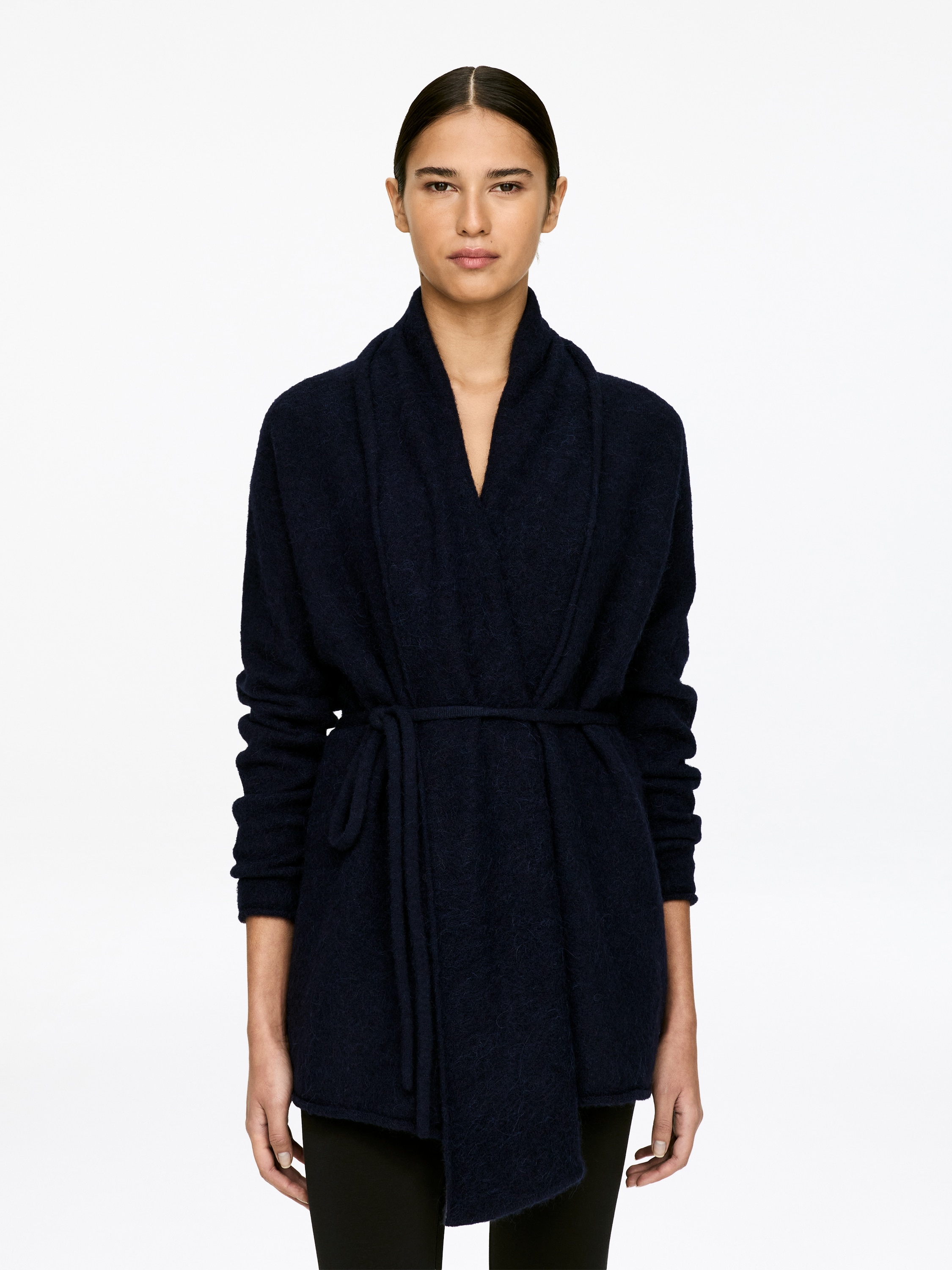 Alpaca-Wool Blend Cardigan - Σκούρο Μπλε/Μπεζ Μελανζέ/Dark Grey Melange