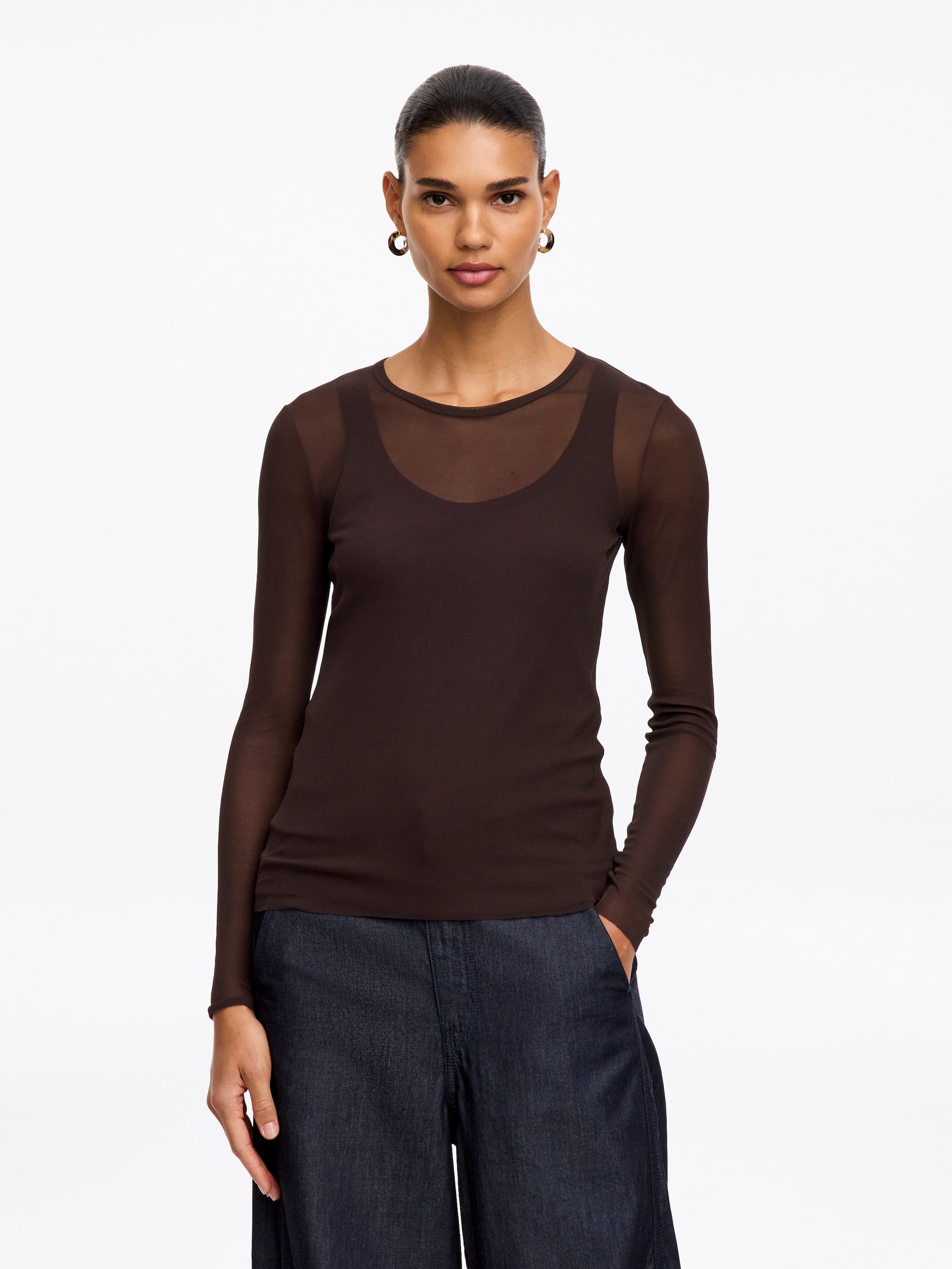Slim Silk Top-Brown-19812