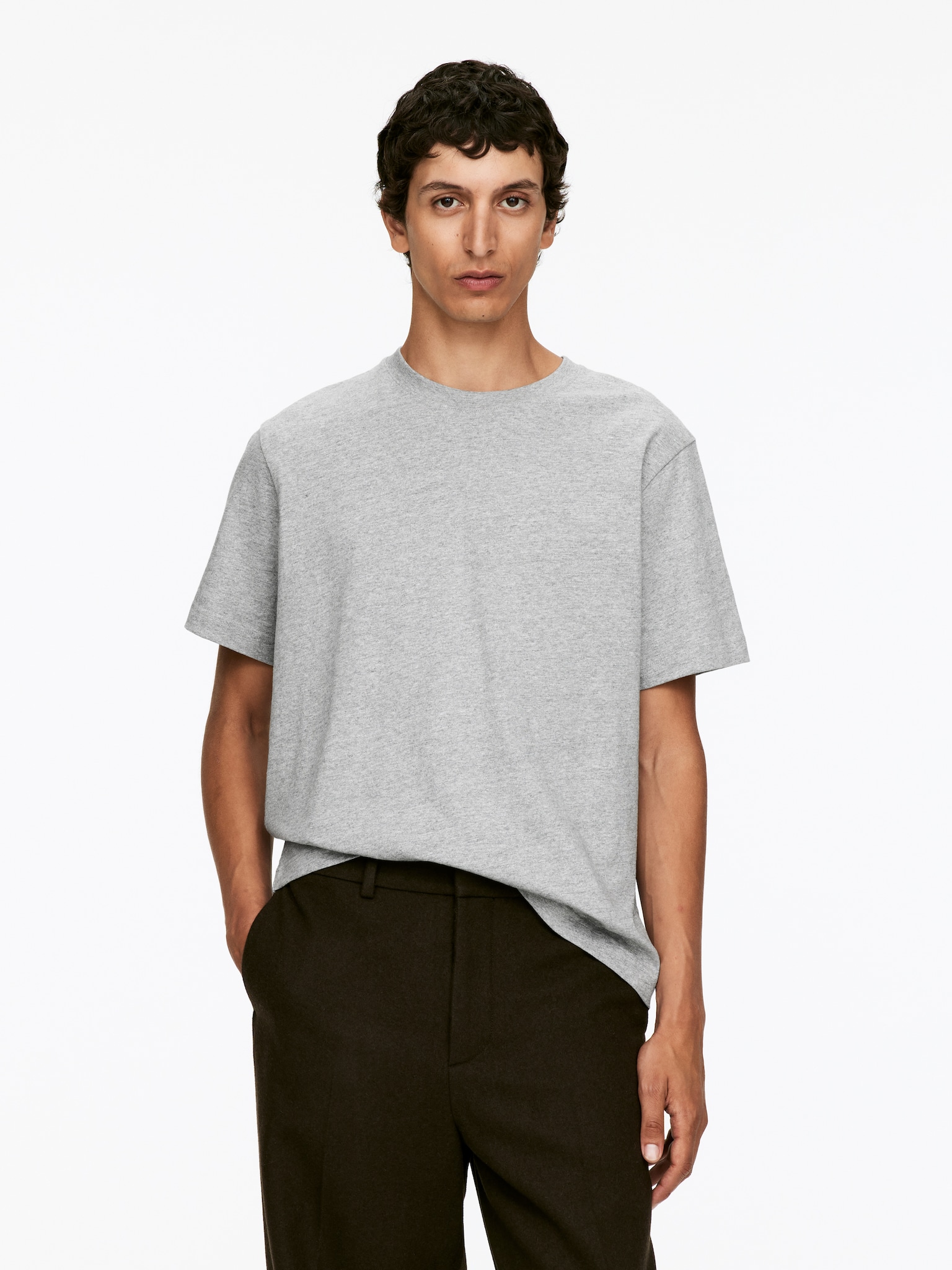 Lockeres T-Shirt, 220 GSM - Hellgrau meliert/Off-White/Weiß/Schwarz/Dunkelblau
