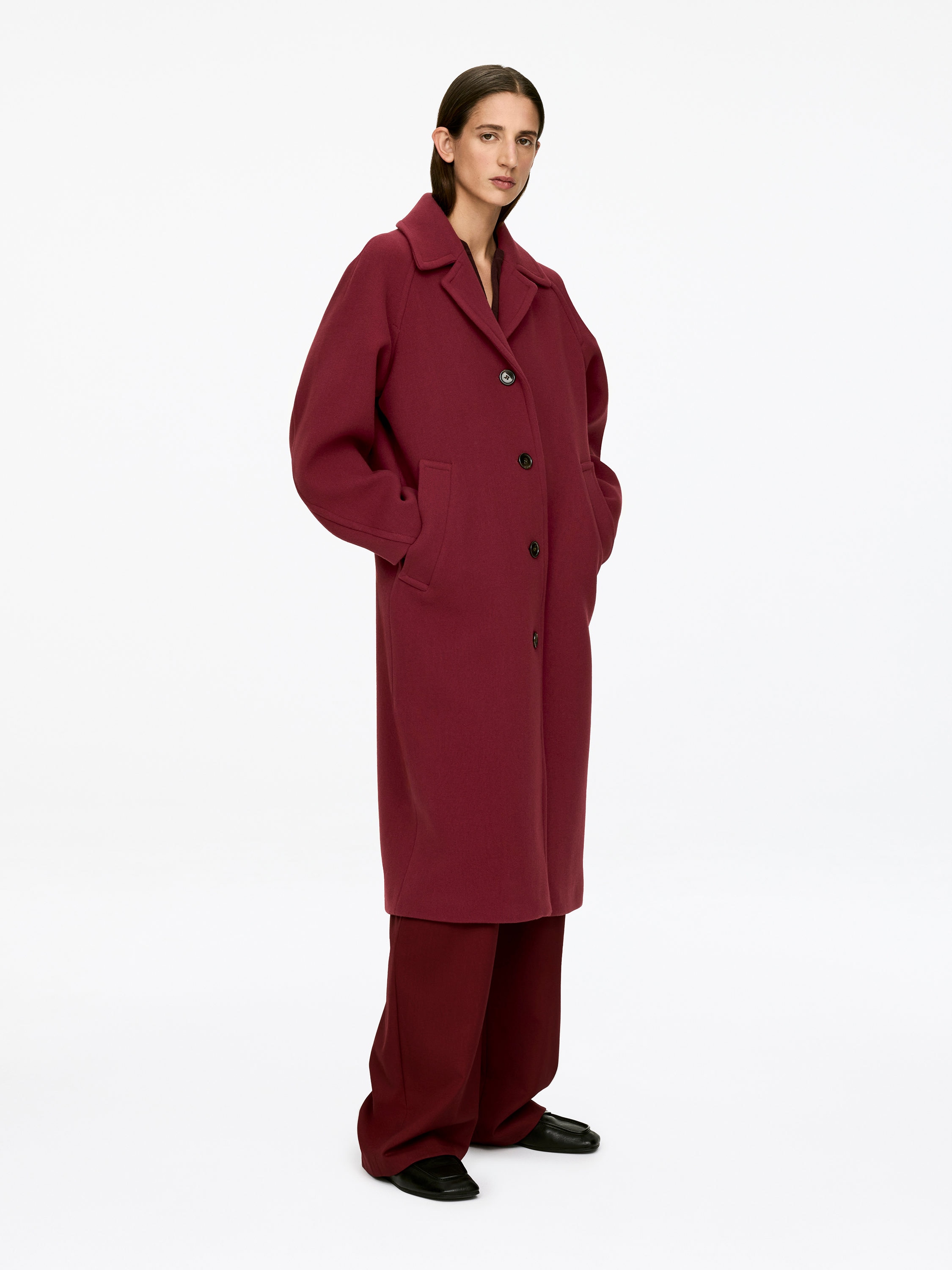 Oversized Wool-Blend Coat - Burgundy - Oversized - Women - StillMedia/Lookbook - 6