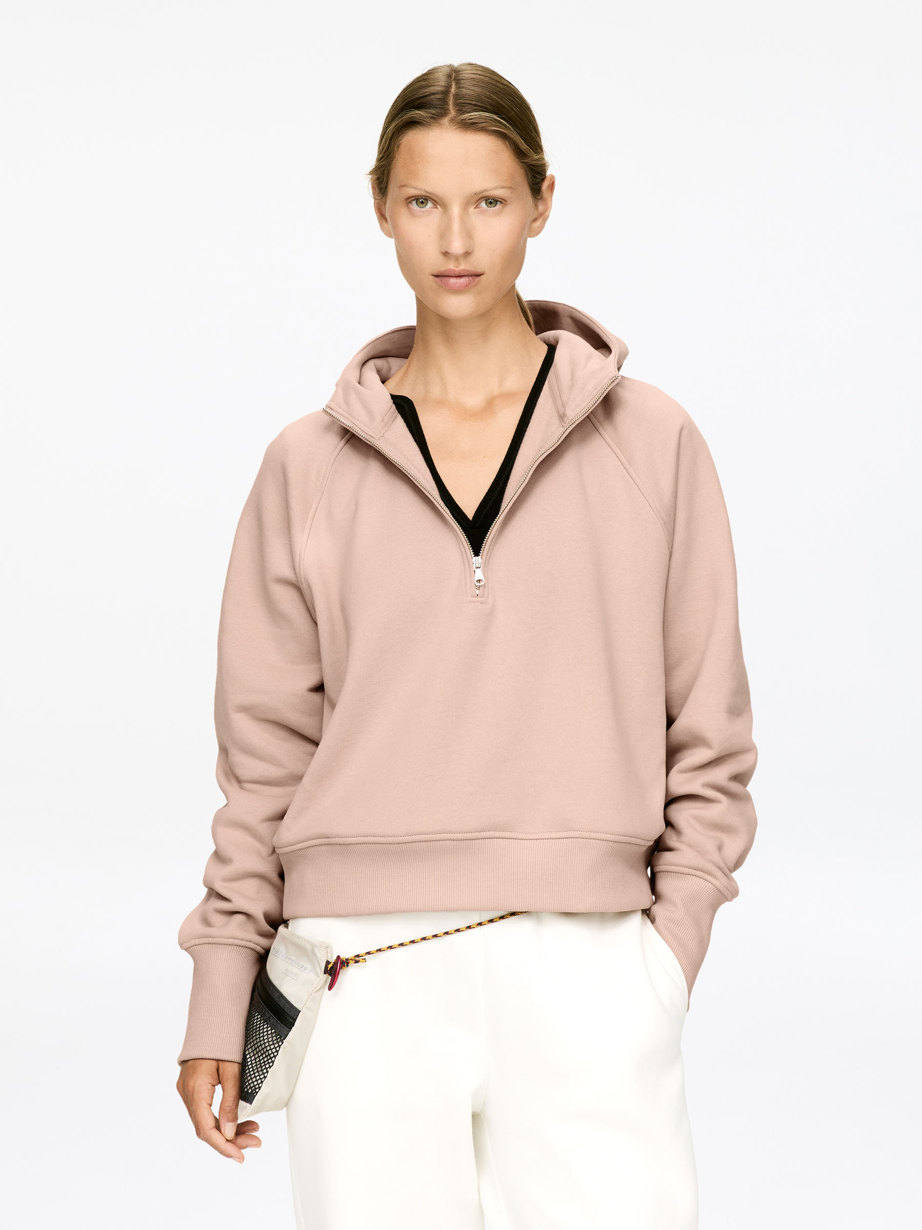 Half-Zip Hooded Sweatshirt-#BEA894-16980
