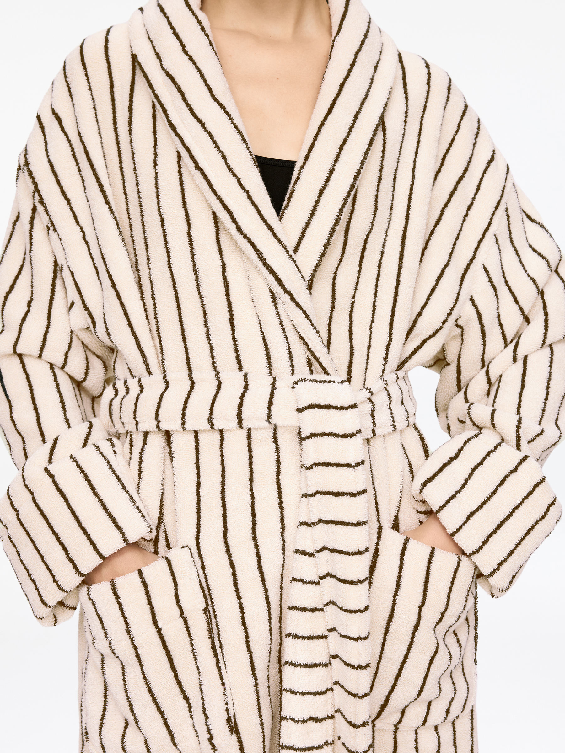 Cotton Terry Bathrobe - Off White/Black - Women - StillMedia/Lookbook - 3