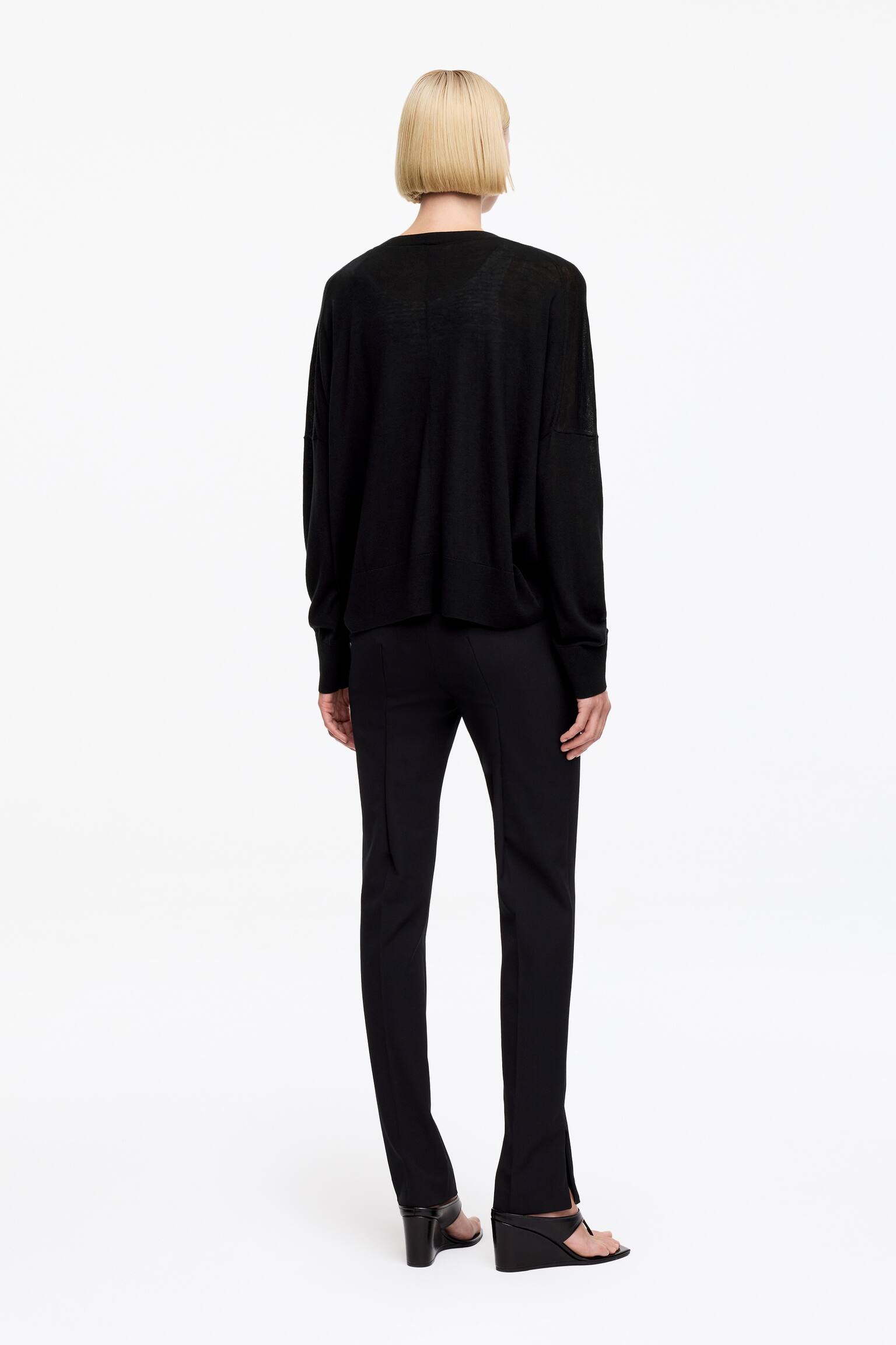 Cardigan in lana e lyocell - Nero/Bianco sporco - 5