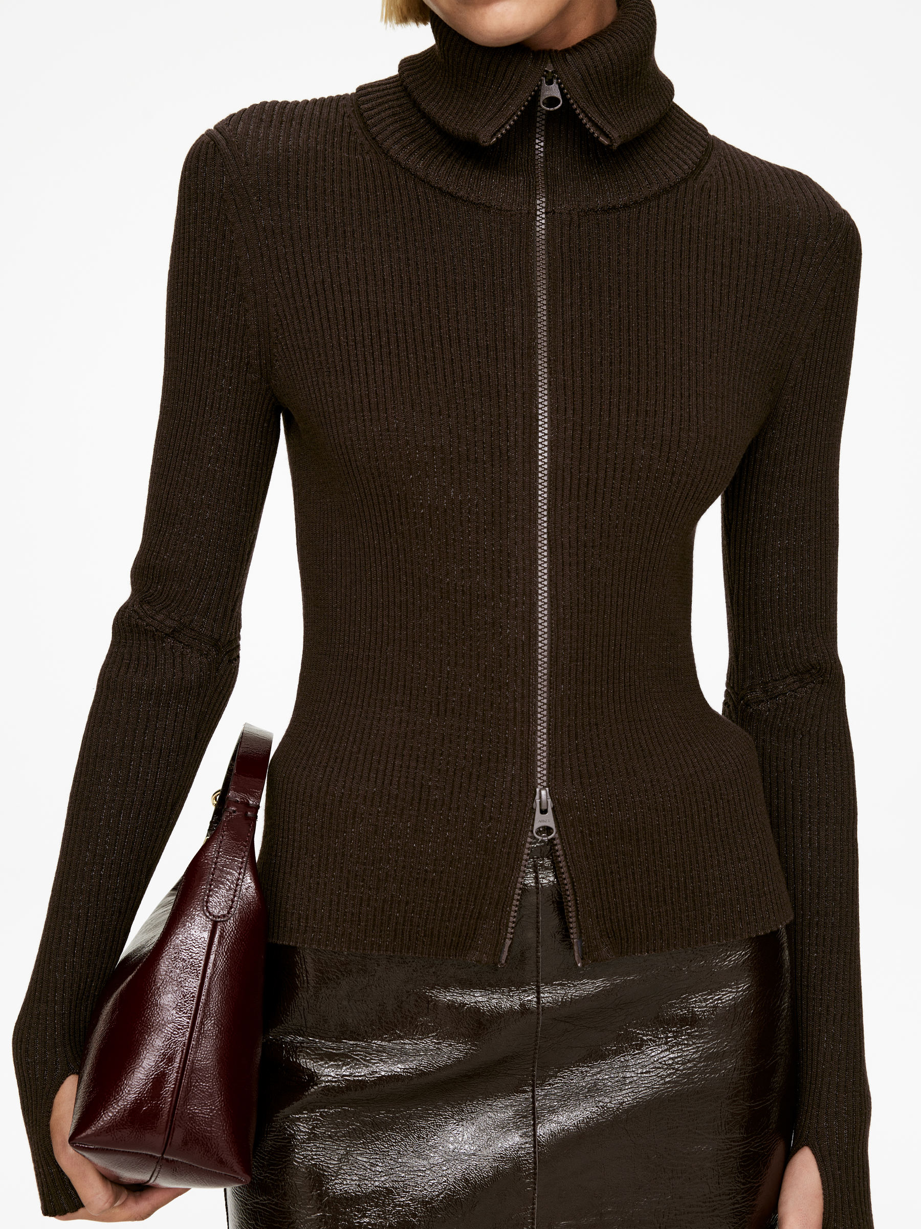 Strickjacke mit Reißverschluss - Dunkelbraun - Slim Fit - Damen - StillMedia/Lookbook - 5