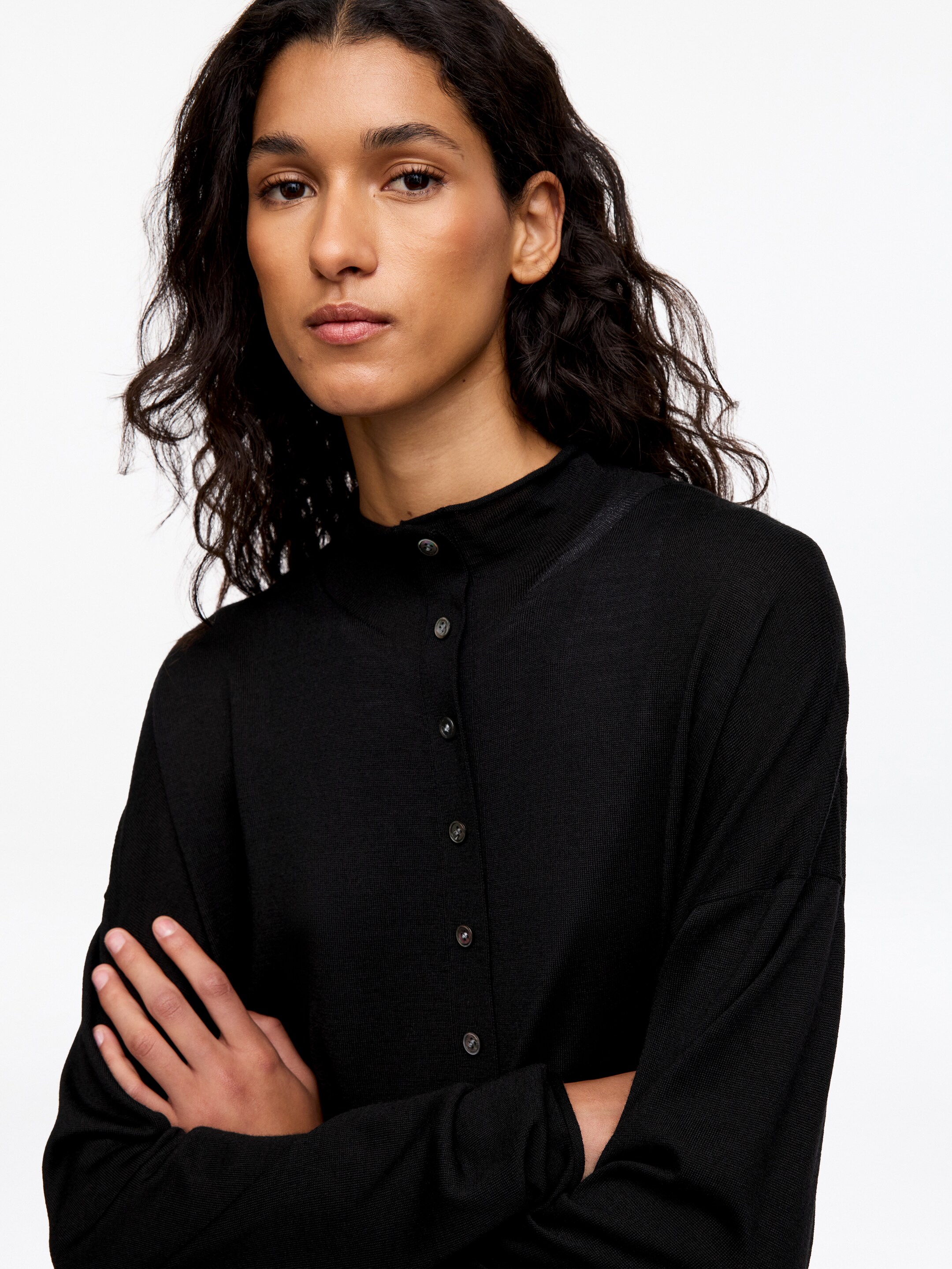 Wool-Blend Mock-Neck Cardigan - Black - Regular fit - women - StillMedia/Lookbook - 2