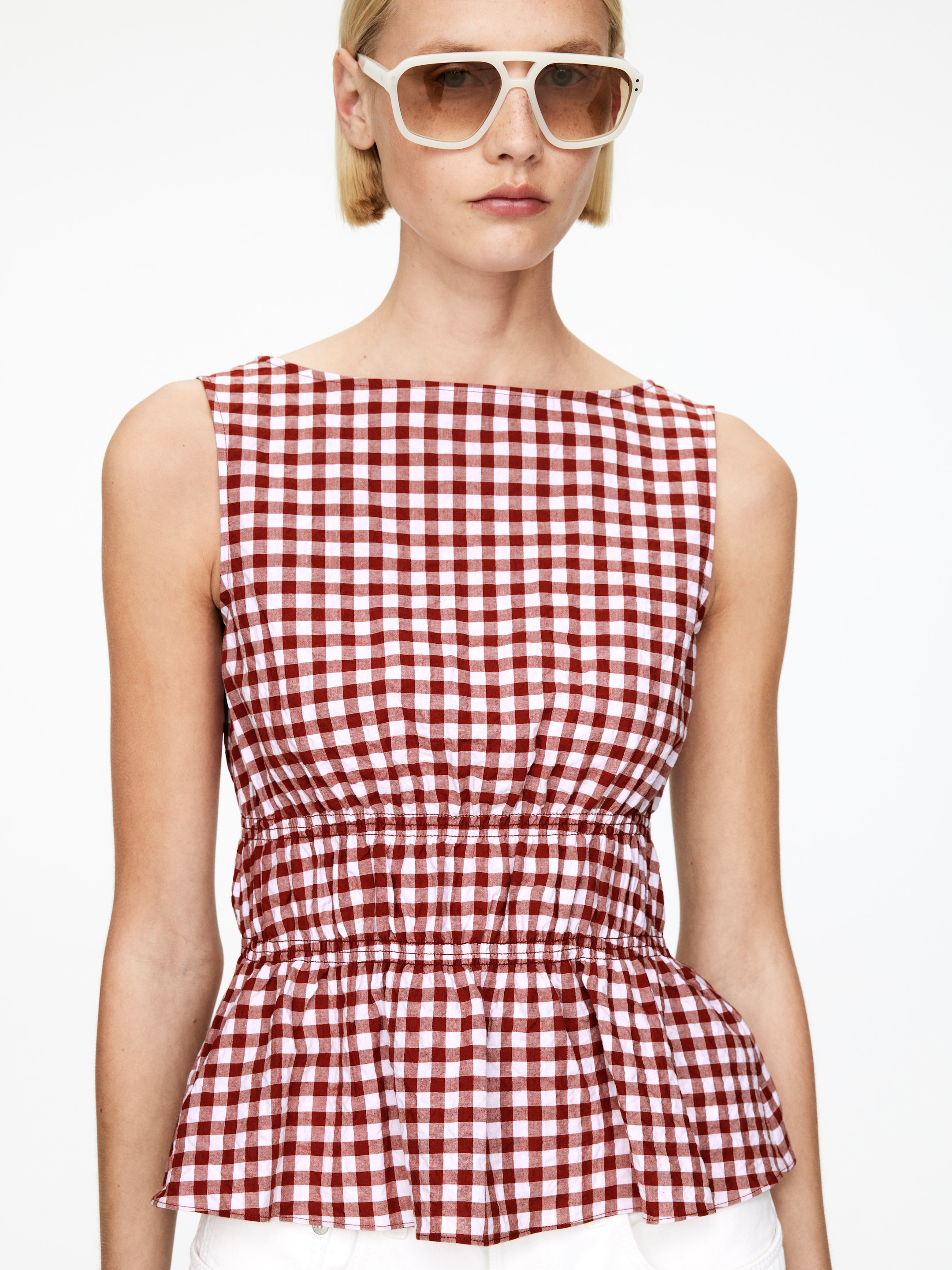 Vezi imaginea mai mare: Top smock seersucker - Ruginiu/Alb - FEMEI | H&M RO 2