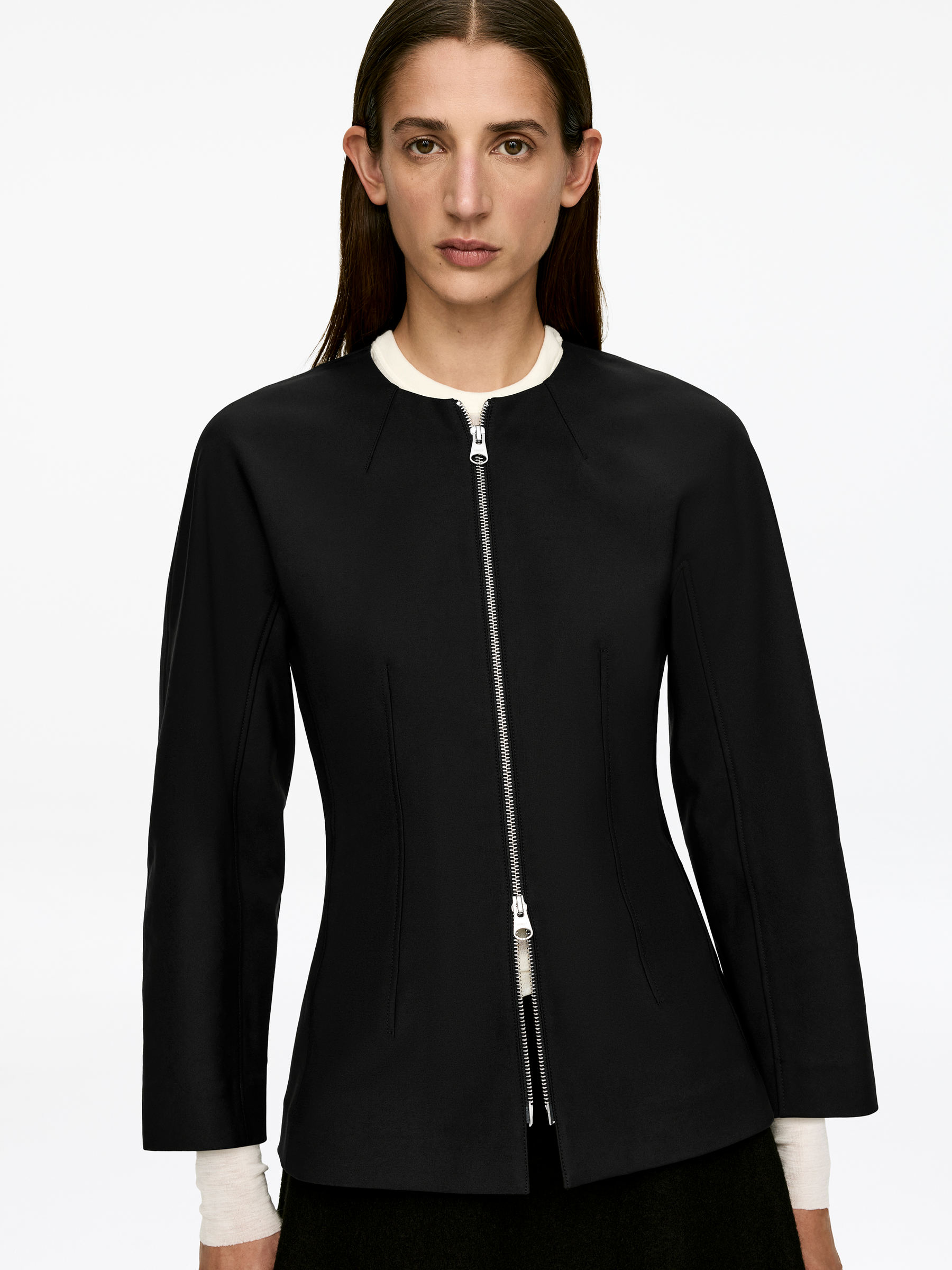 Zip-Up Peplum Top - Black - Slim fit - Women - StillMedia/Lookbook - 5