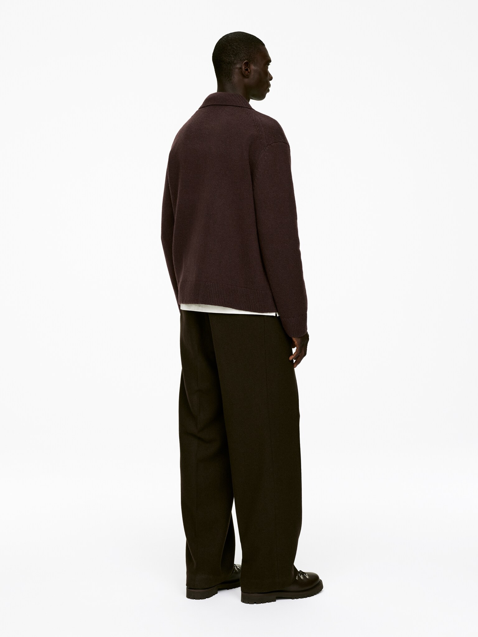 Ullcardigan med glidelås - Mørkebrun/Beige - 3
