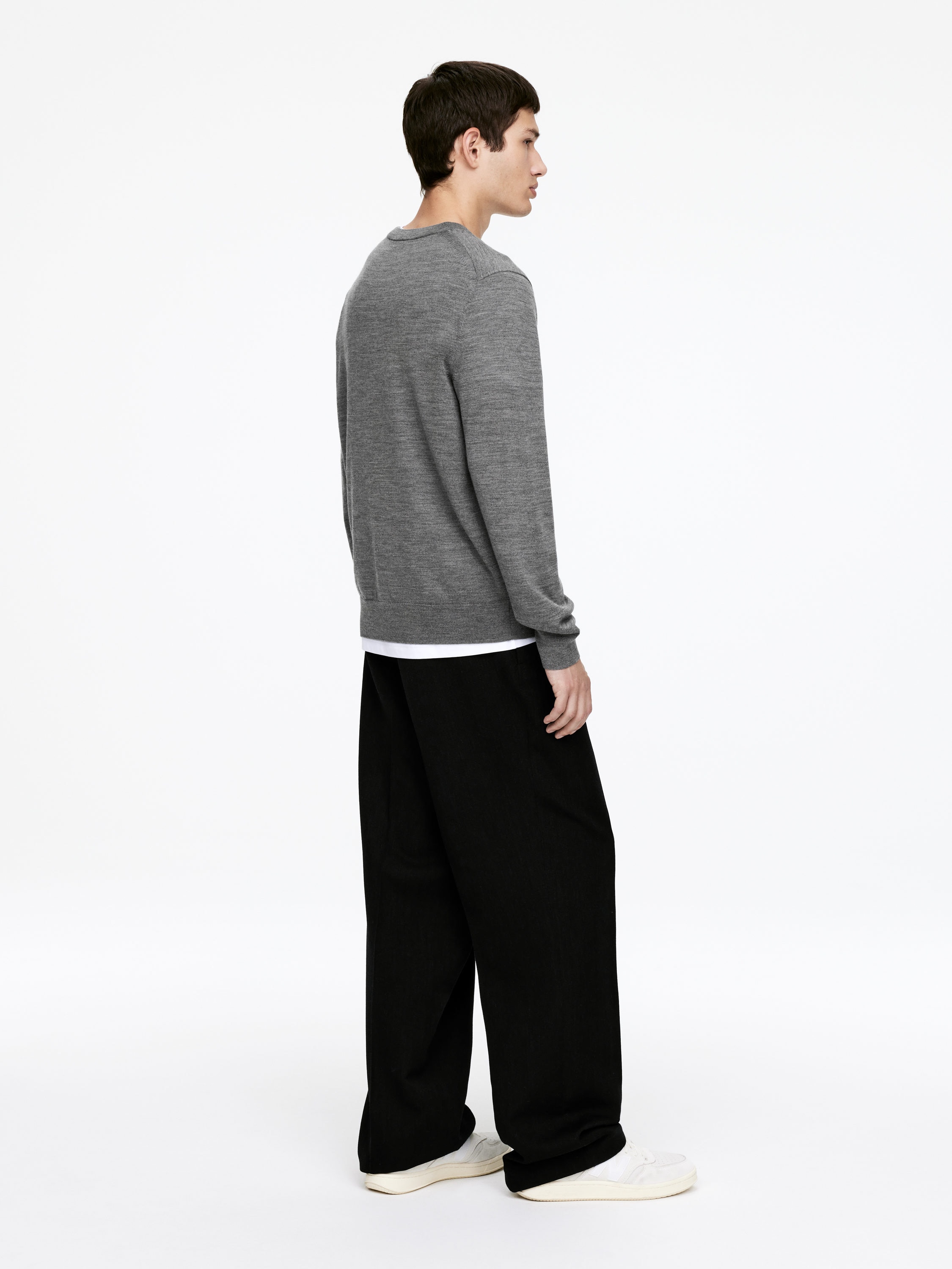 Fine Knit Merino Jumper - Grey Melange - Regular fit - Men - StillMedia/Lookbook - 12