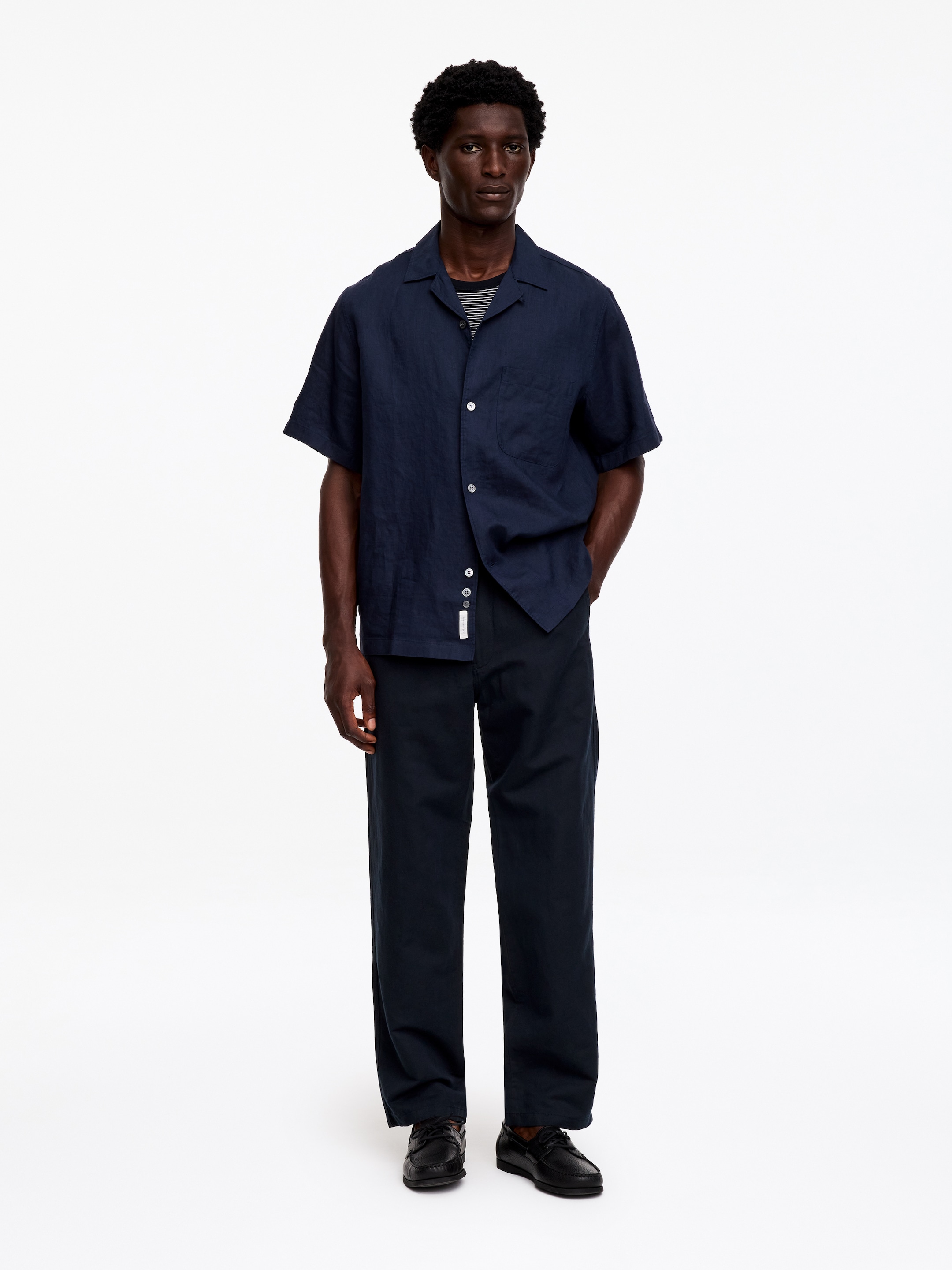 Pantalon en mélange de lin-Blue-14598