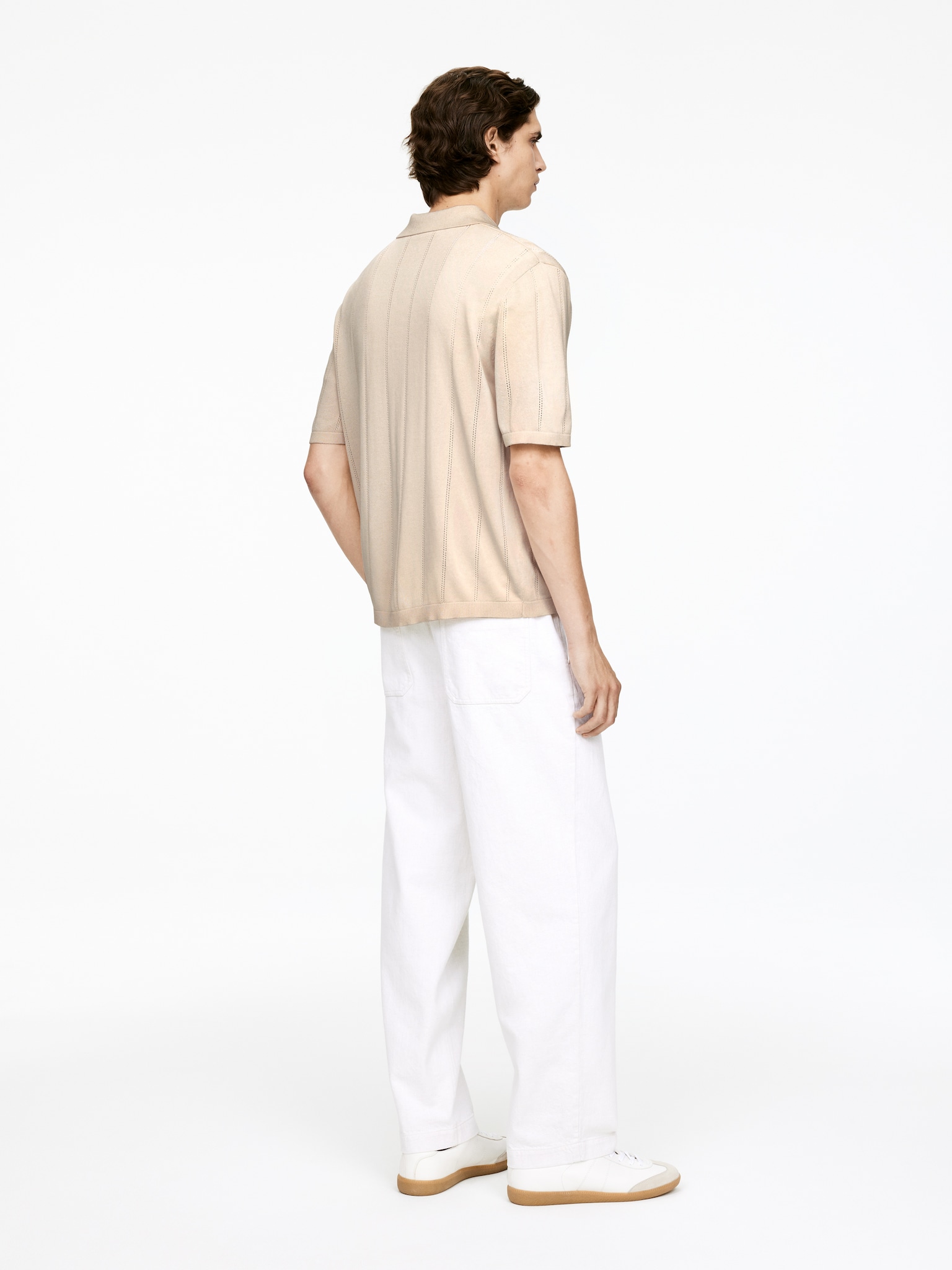 Poloshirt im Pointelle-Strick - Beige/Dunkelblau - 6