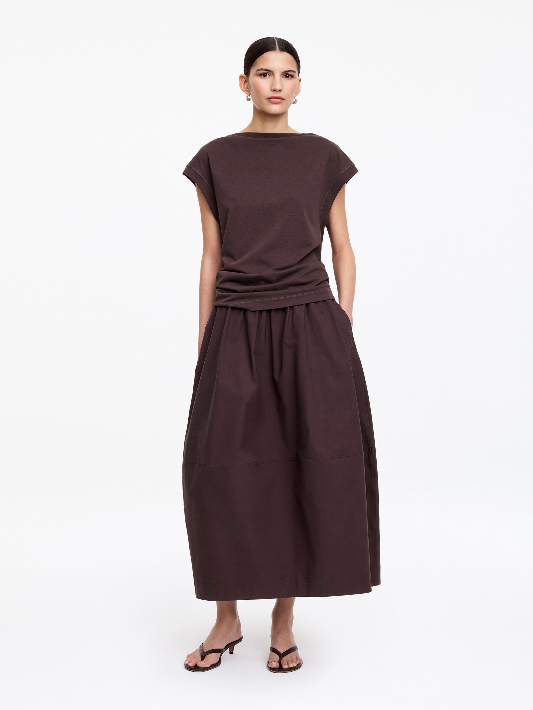 Cotton Midi Skirt-#3C2A2B-18521