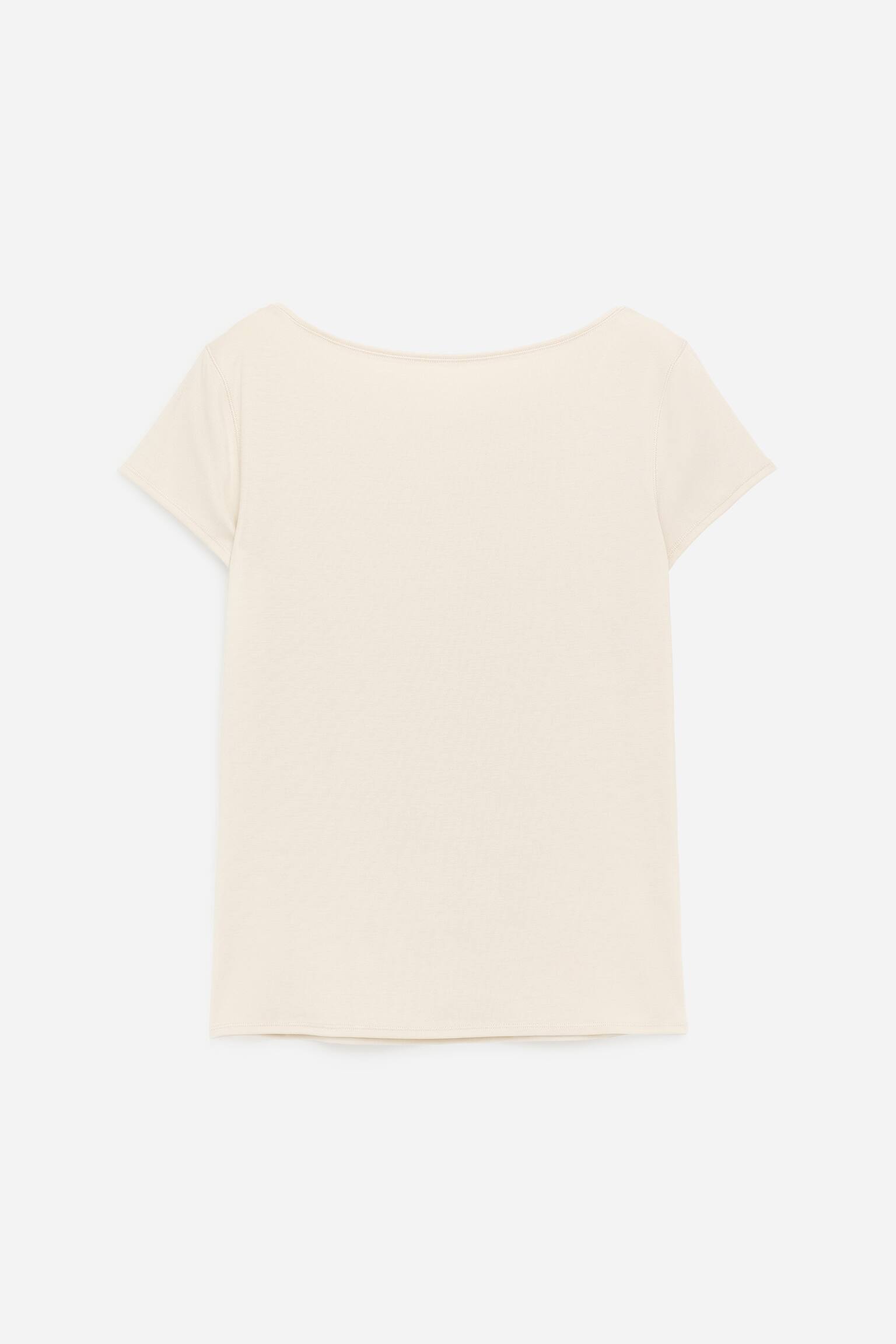 Tričko s lodičkovým výstřihem - Slonová Kost/Černá/Tmavě hnědá - 2