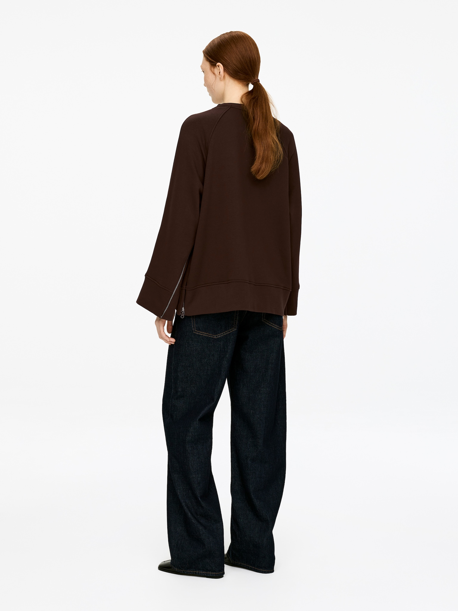 Zip-Detail Sweatshirt - Dark Brown - 5
