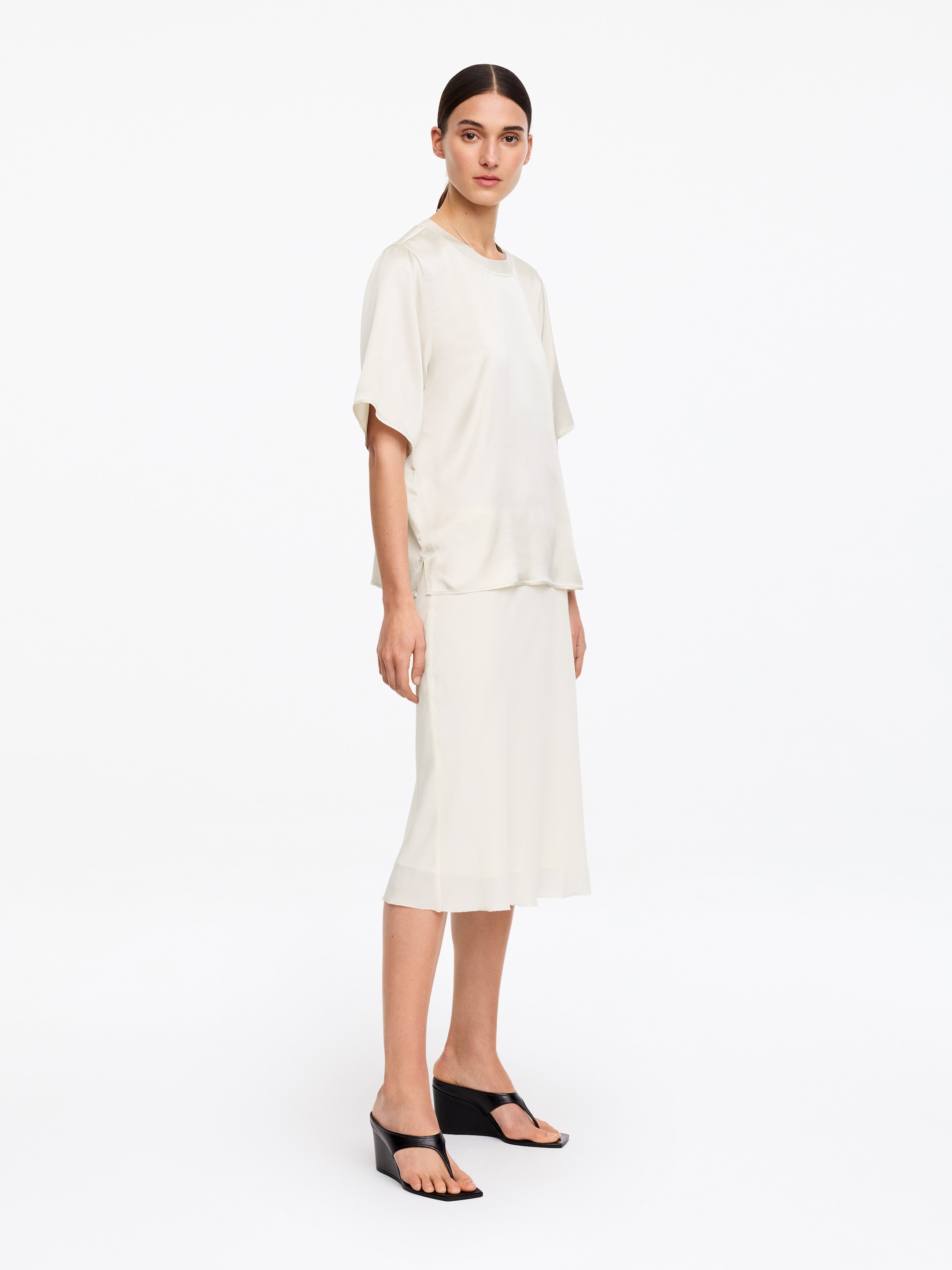 T-shirt in raso di seta - Bianco sporco - Regular fit - Women - StillMedia/Lookbook - 4