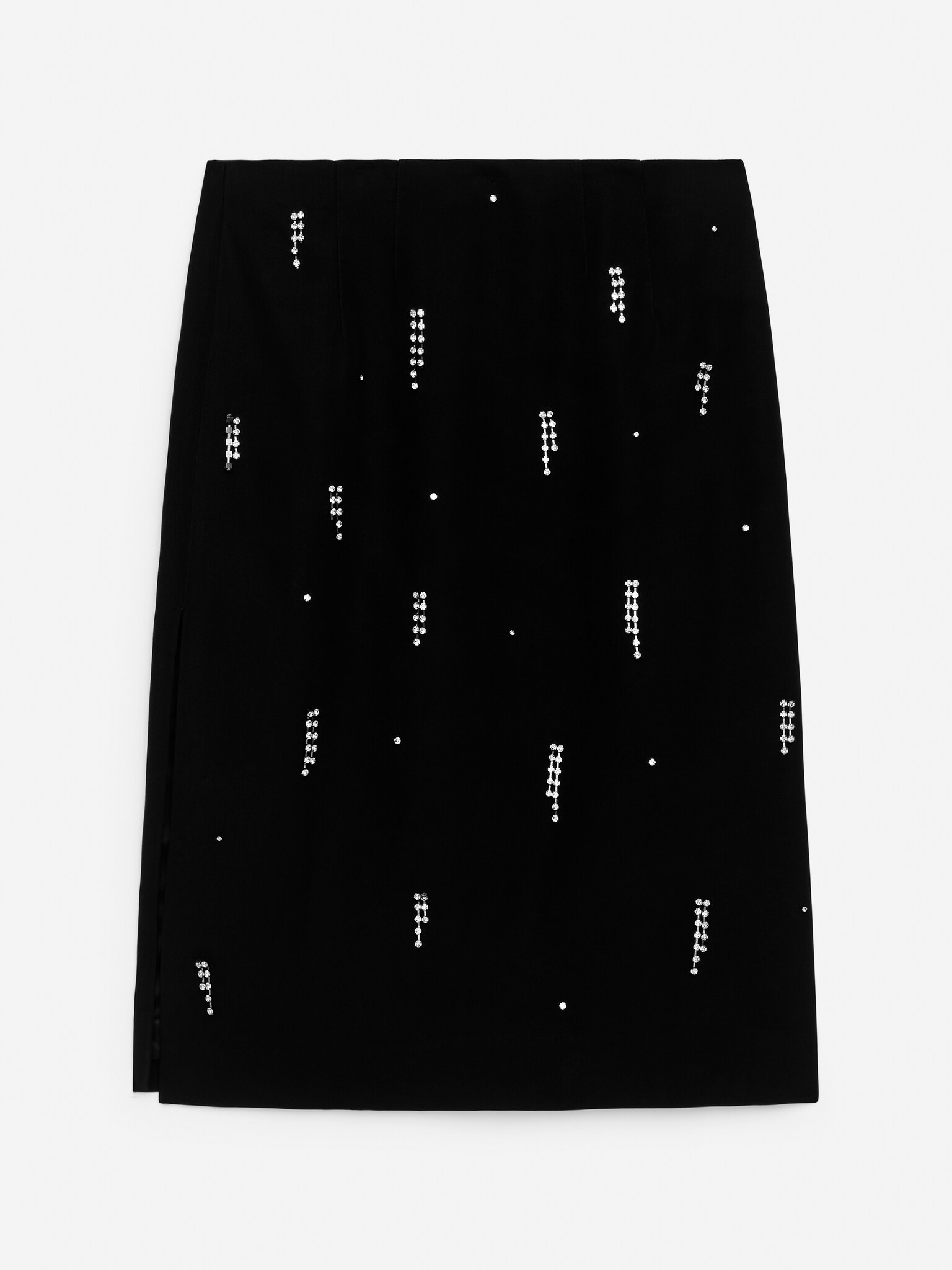 Rhinestone-Detail Midi Skirt - Black - 2