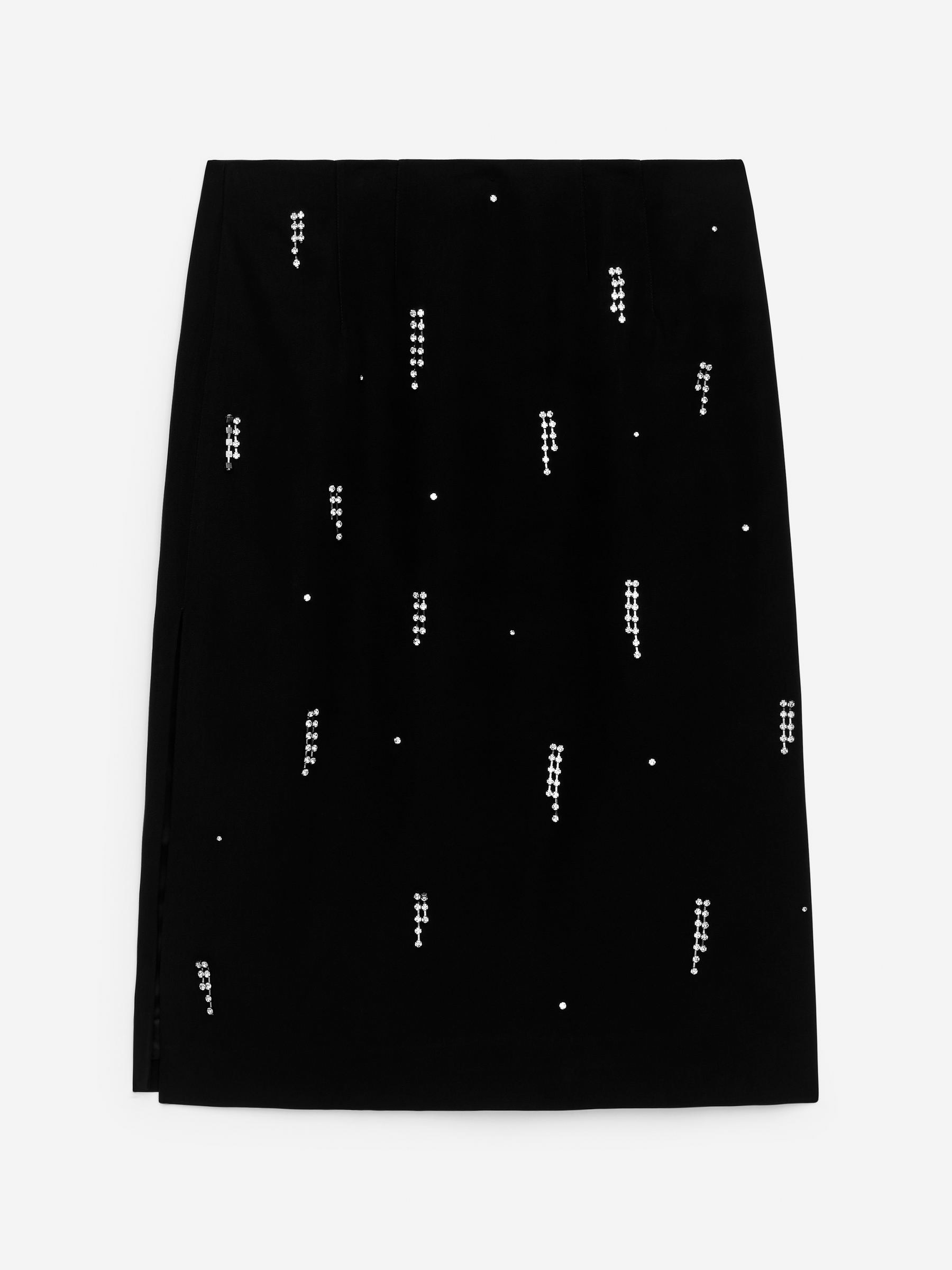 Rhinestone-Detail Midi Skirt-Black-17307