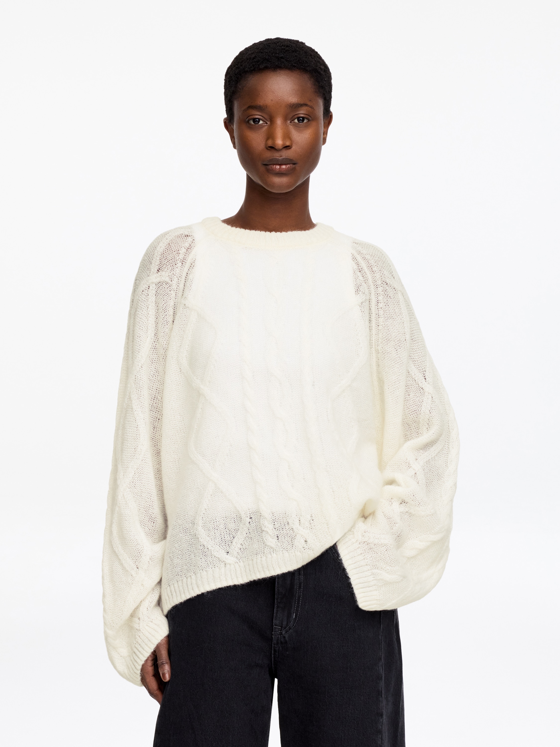 Πουλόβερ μείγμα μαλλιού-μοχέρ - Λευκό