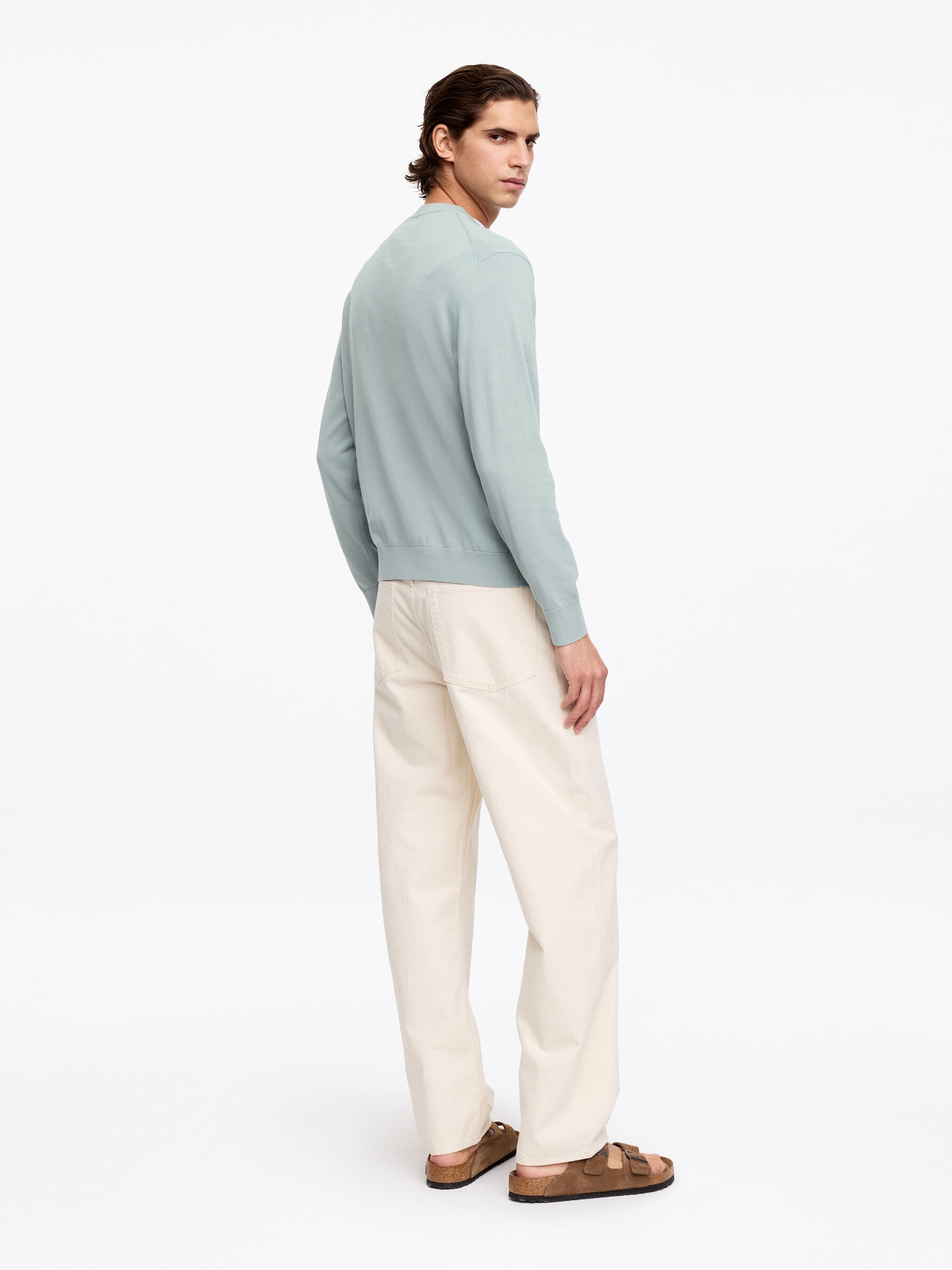 Lightweight Cotton Crewneck Jumper - Dusty Mint Green - Regular fit - Men - StillMedia/Lookbook - 5