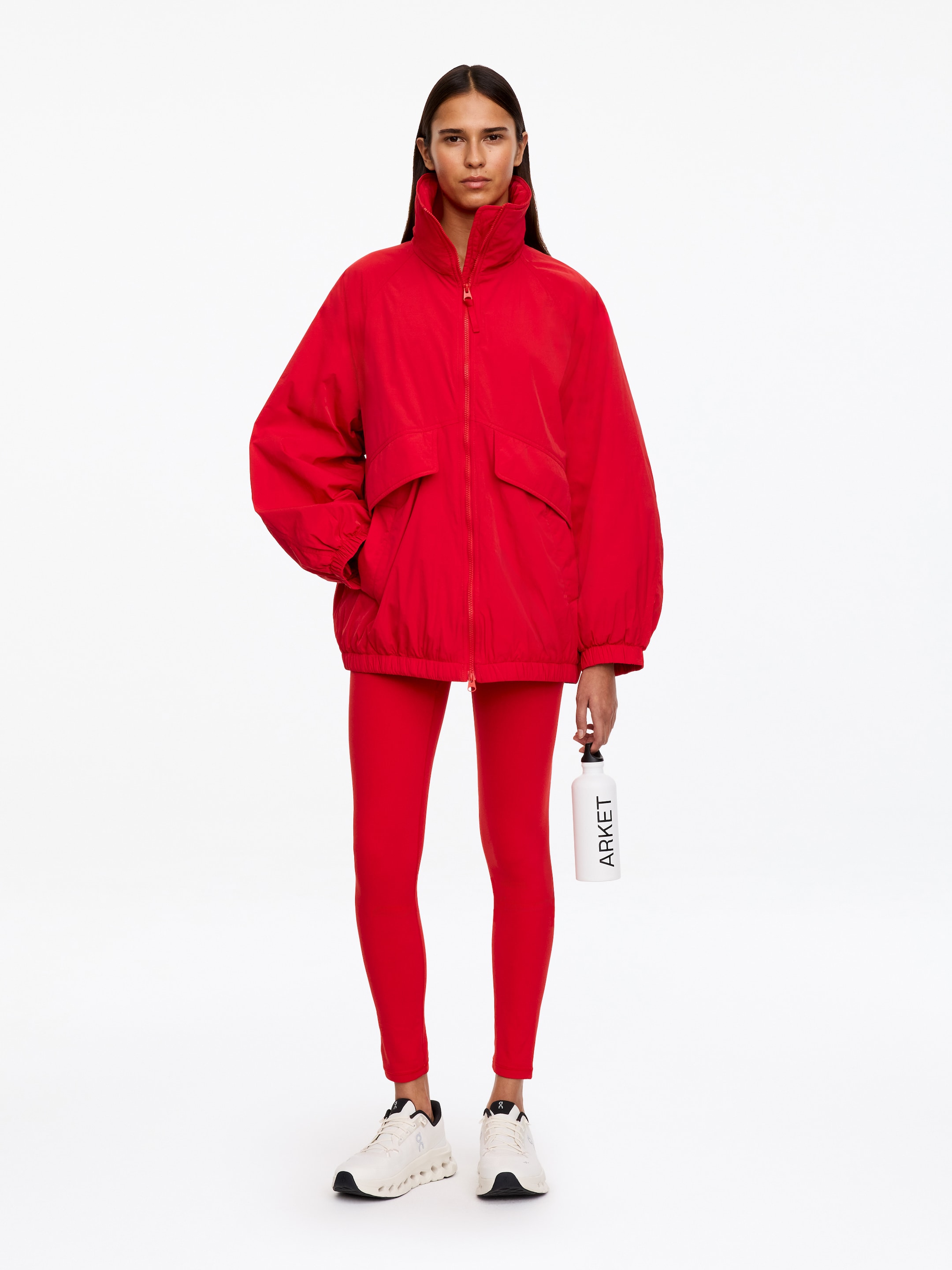 Wattierte Windjacke aus Nylon-Red-20887
