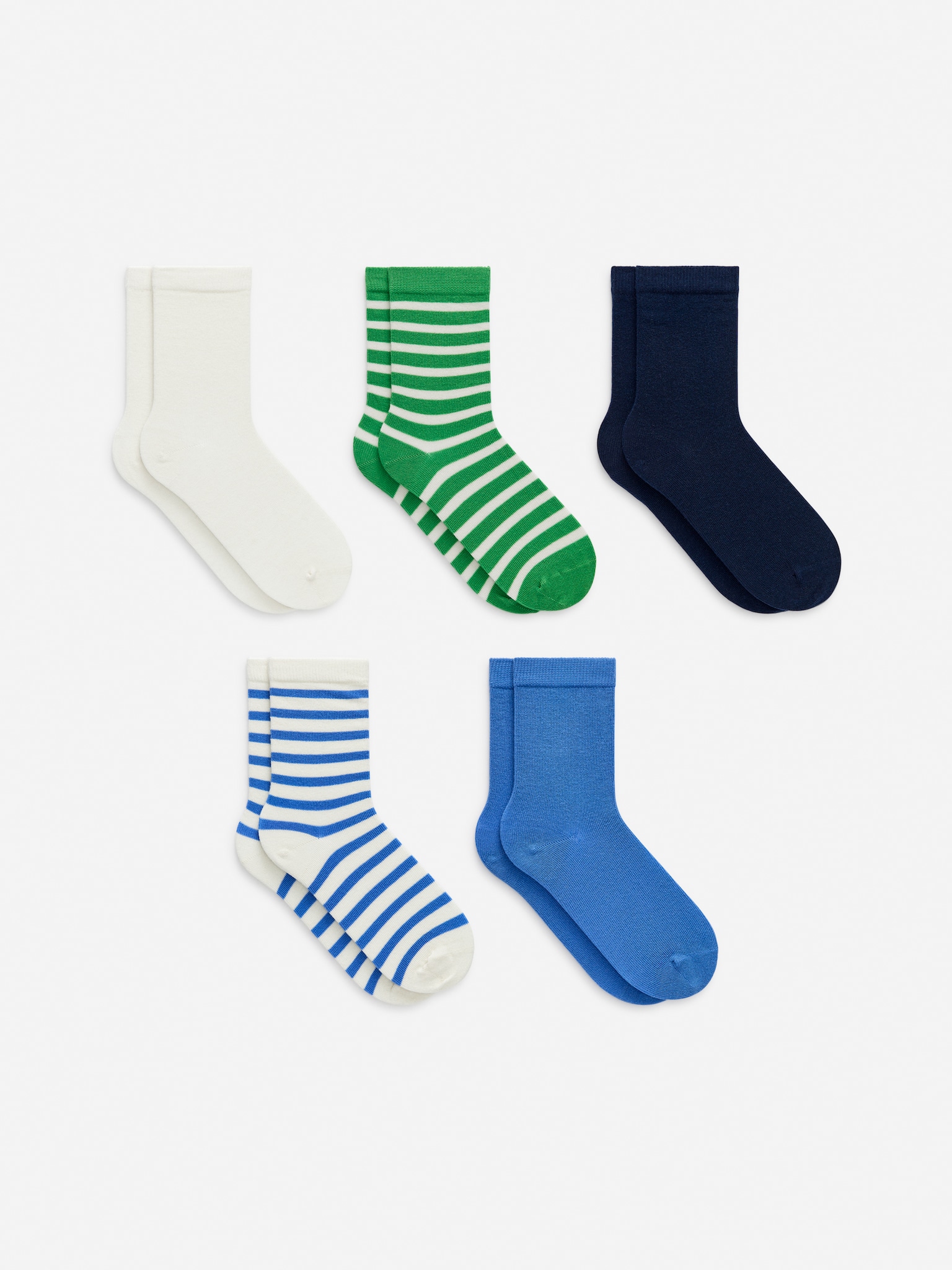Lot de 5 paires de chaussettes en coton - Bleu/Vert/Écru/Rose/Violet/Bleu/Vert/Multicolore/Cœurs