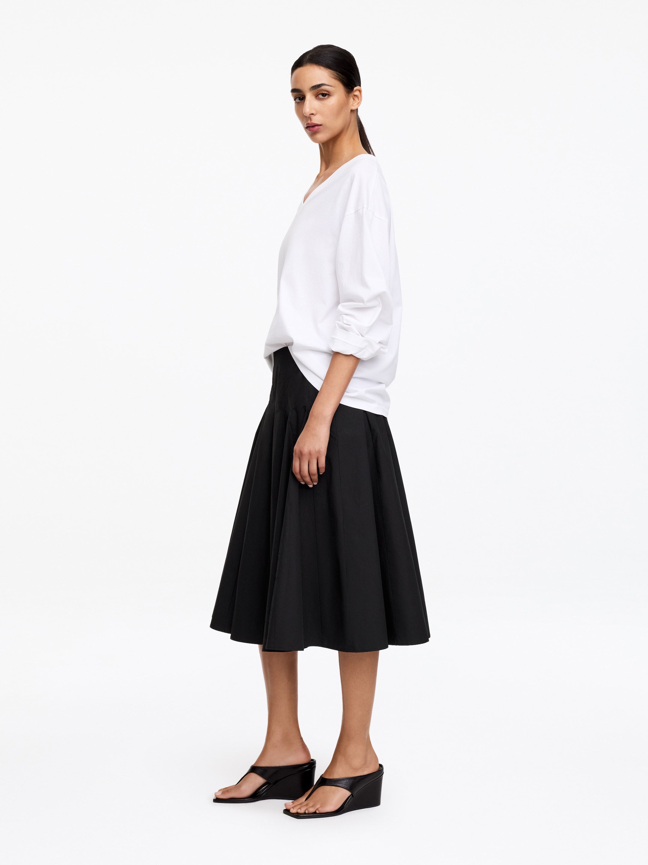 Cotton Midi Skirt - Black - Regular fit - Women - StillMedia/Lookbook - 3