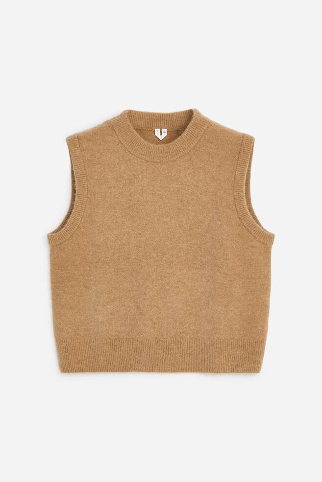 Alpaca-Wool Blend Vest - Dark Beige/Black - 1