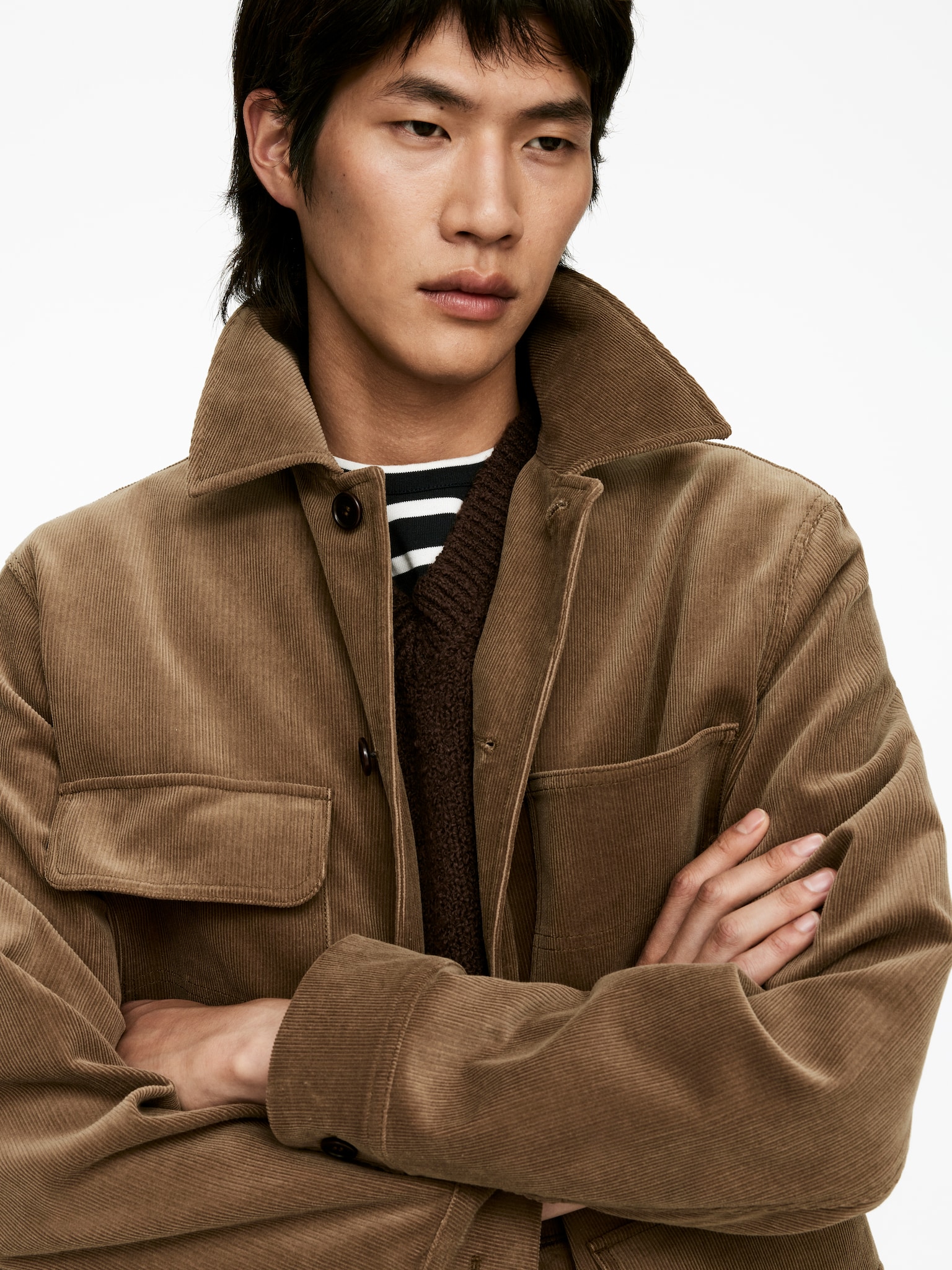Veste utilitaire en velours côtelé - Beige foncé/Bleu foncé - 3