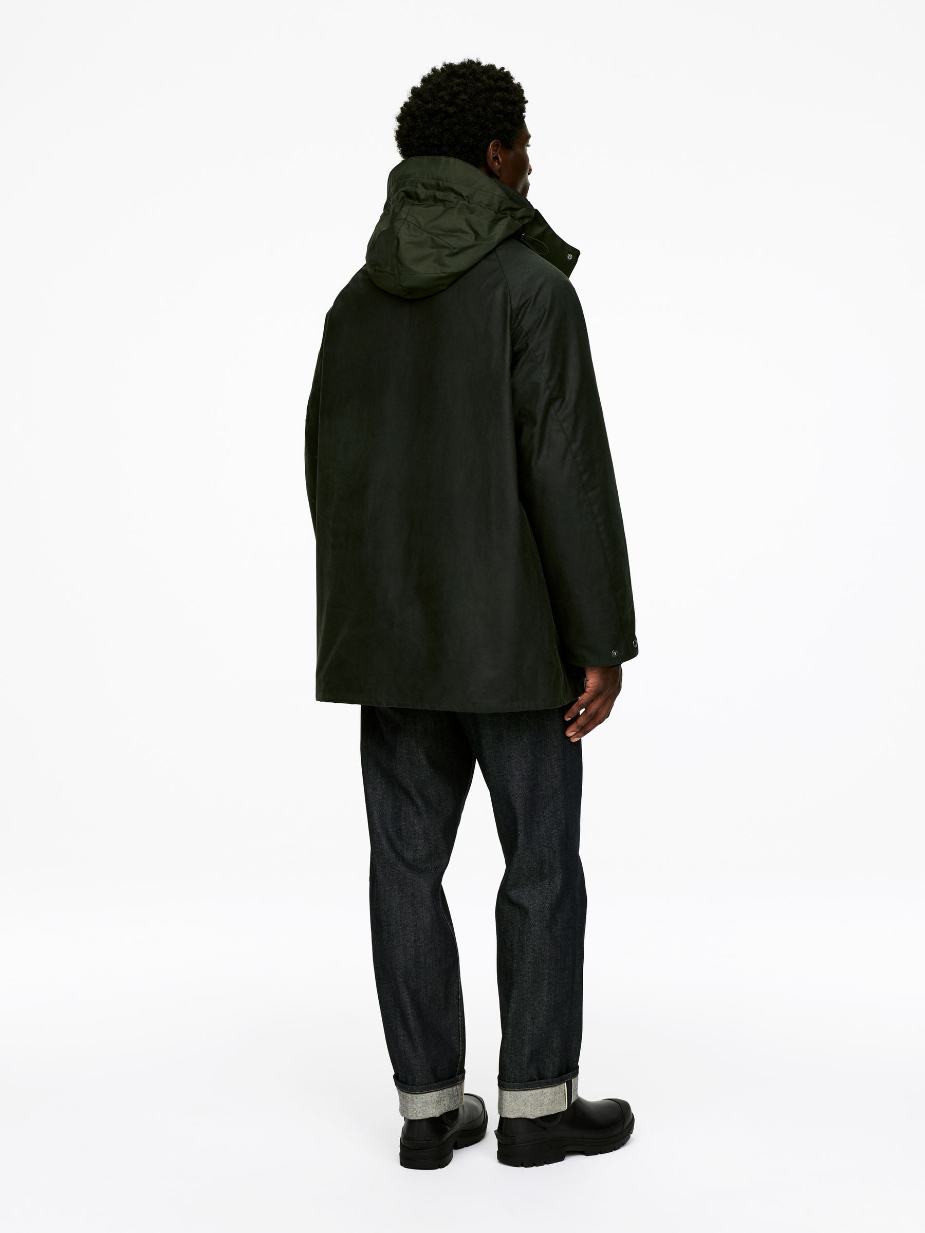 ARKET and Barbour Waxed Cotton Jacket - Dark Green/Checkered - Loose fit - Men - StillMedia/Lookbook - 12