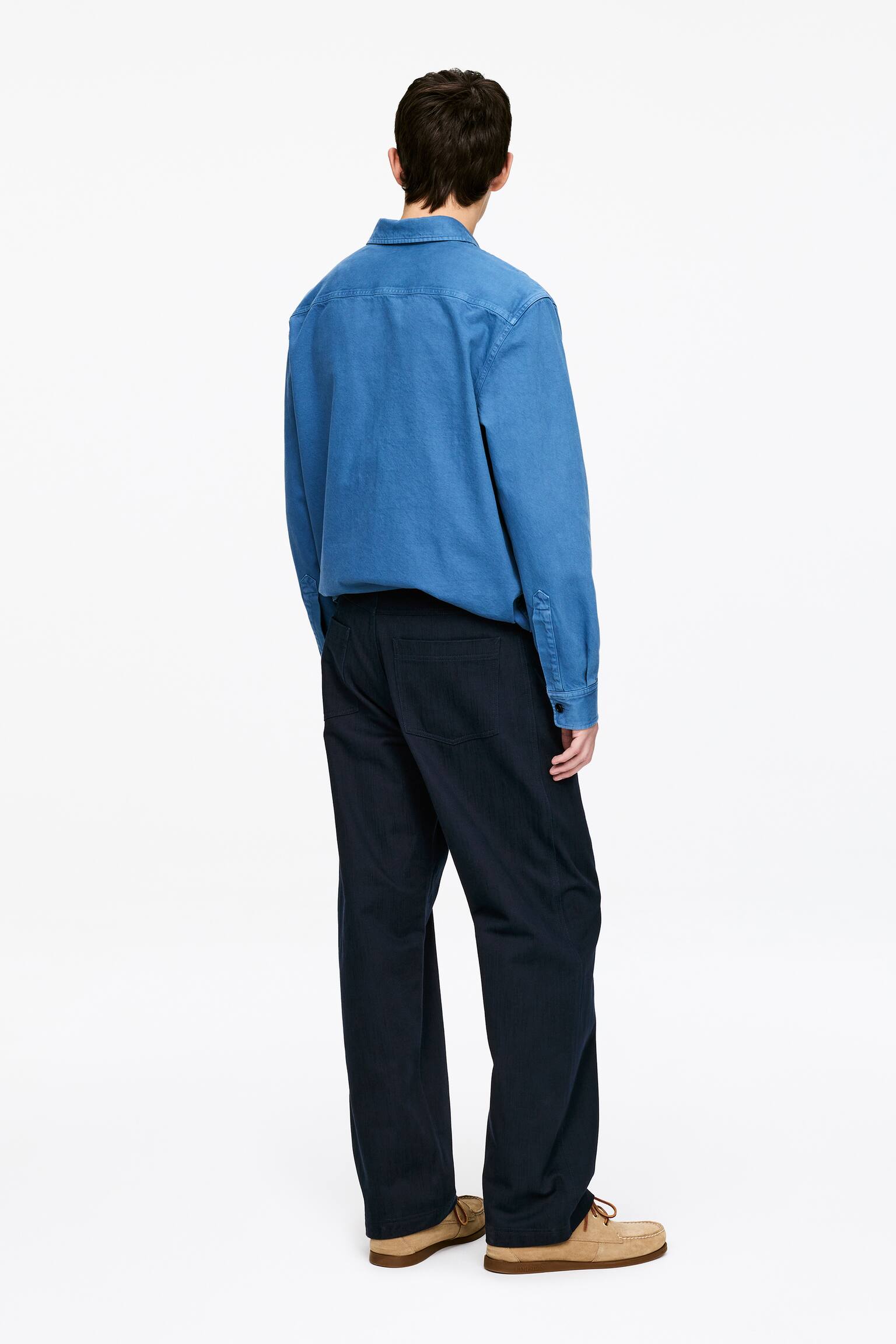 Pantalones de sarga de algodón de corte relajado - Azul oscuro/Verde caqui - 3