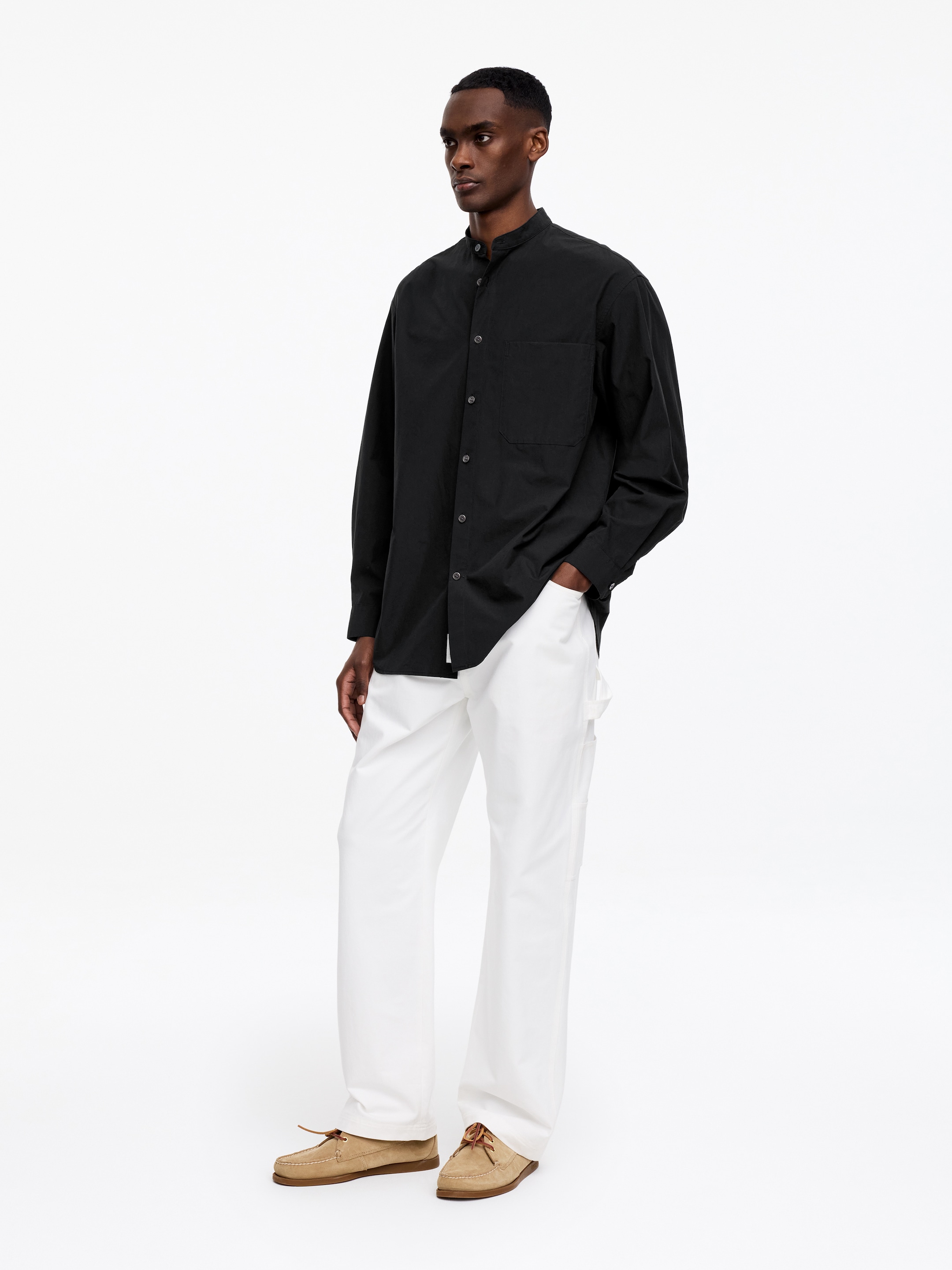 Chemise en popeline à col mao - Noir - Relaxed fit - Homme - StillMedia/Lookbook - 3