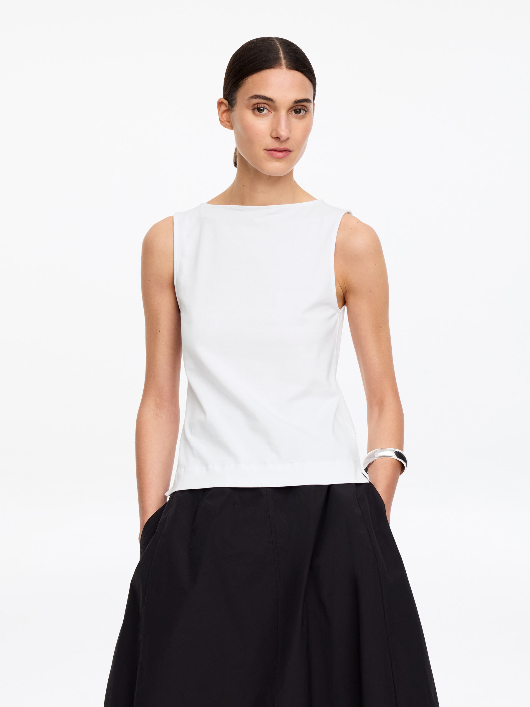 Boat Neck Tank Top-#FFFFFF-18981