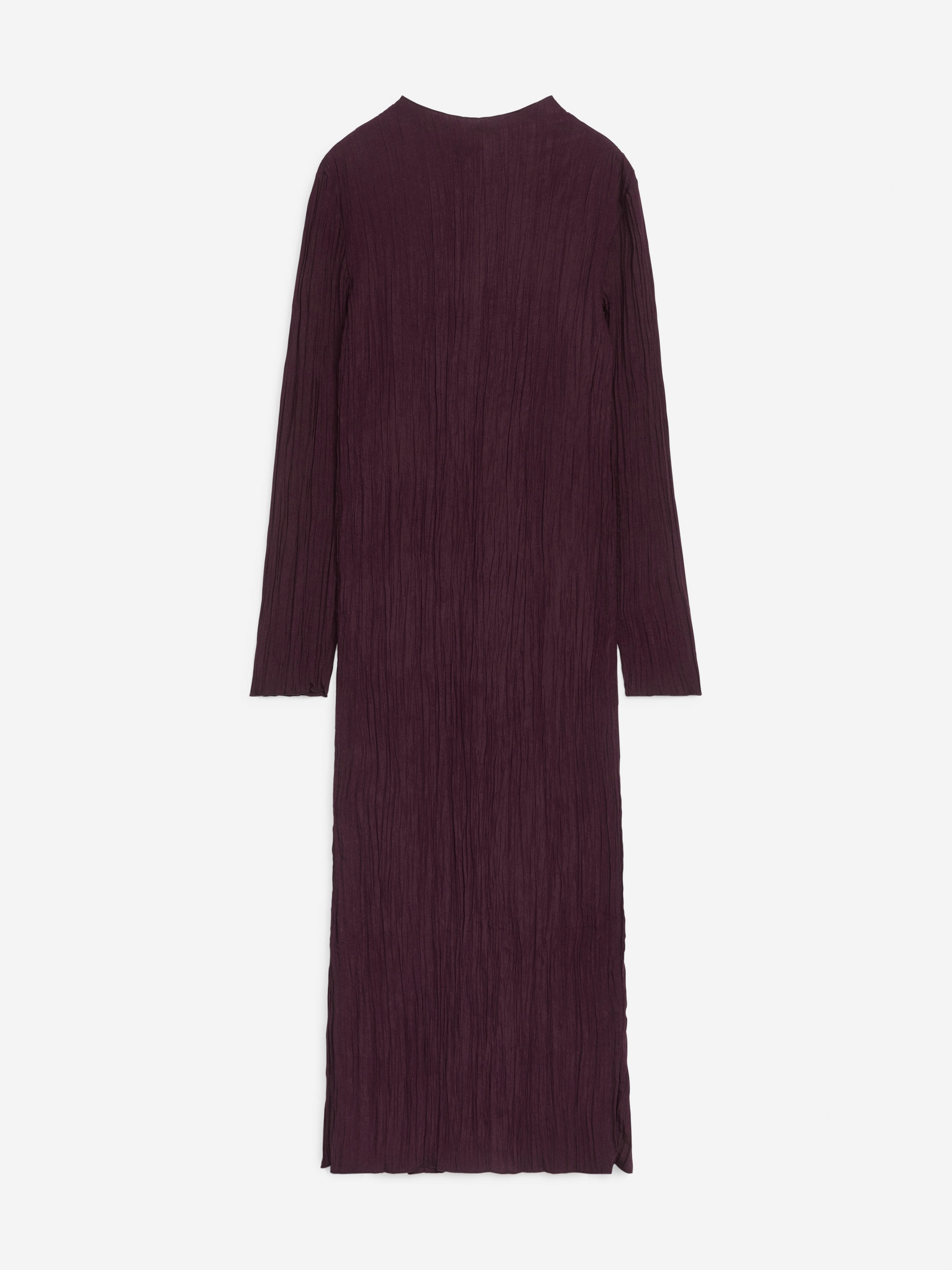 Mock-Neck Plissé Dress-Red-13260
