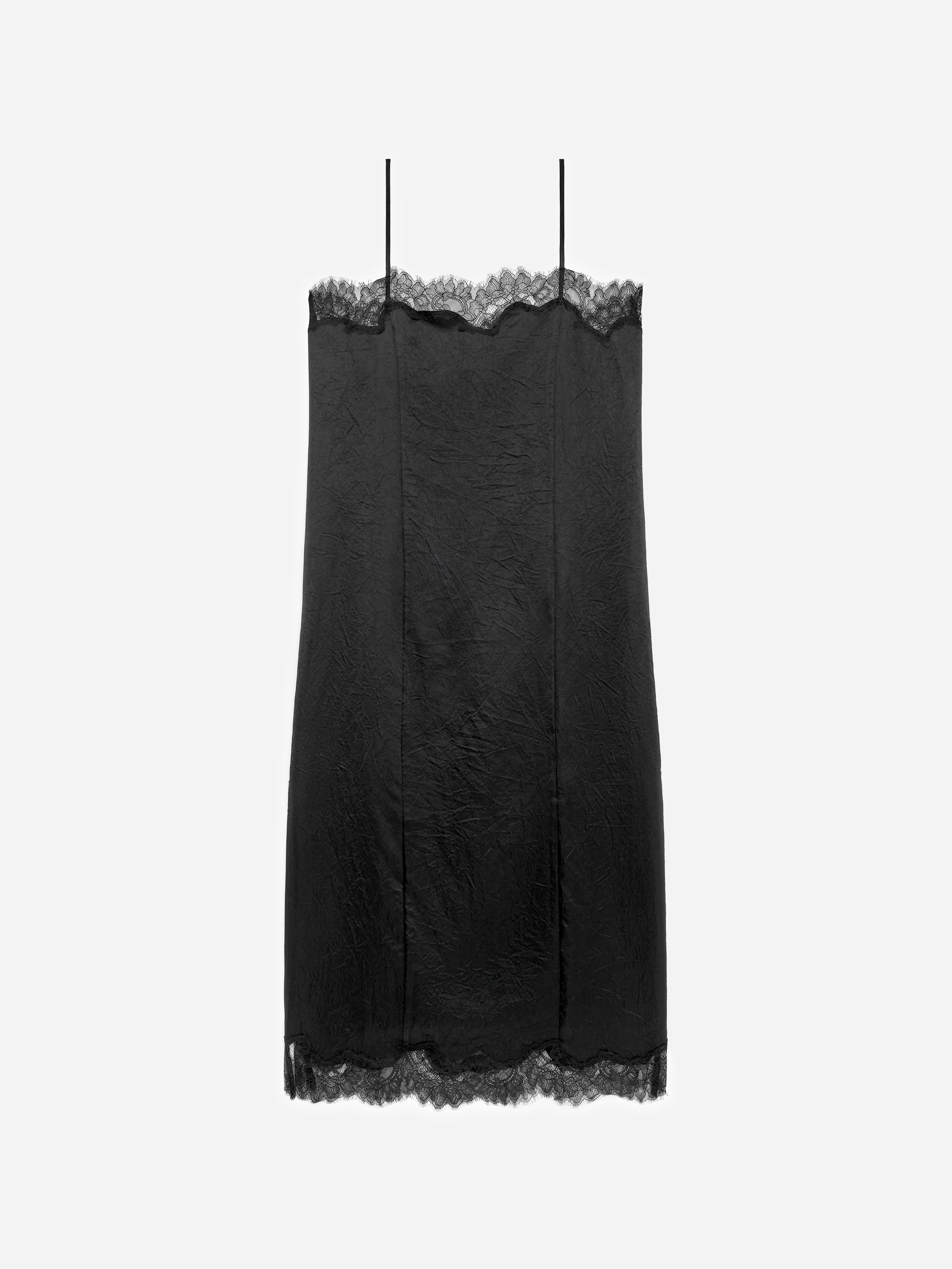 Slipdress met kanten rand - Zwart