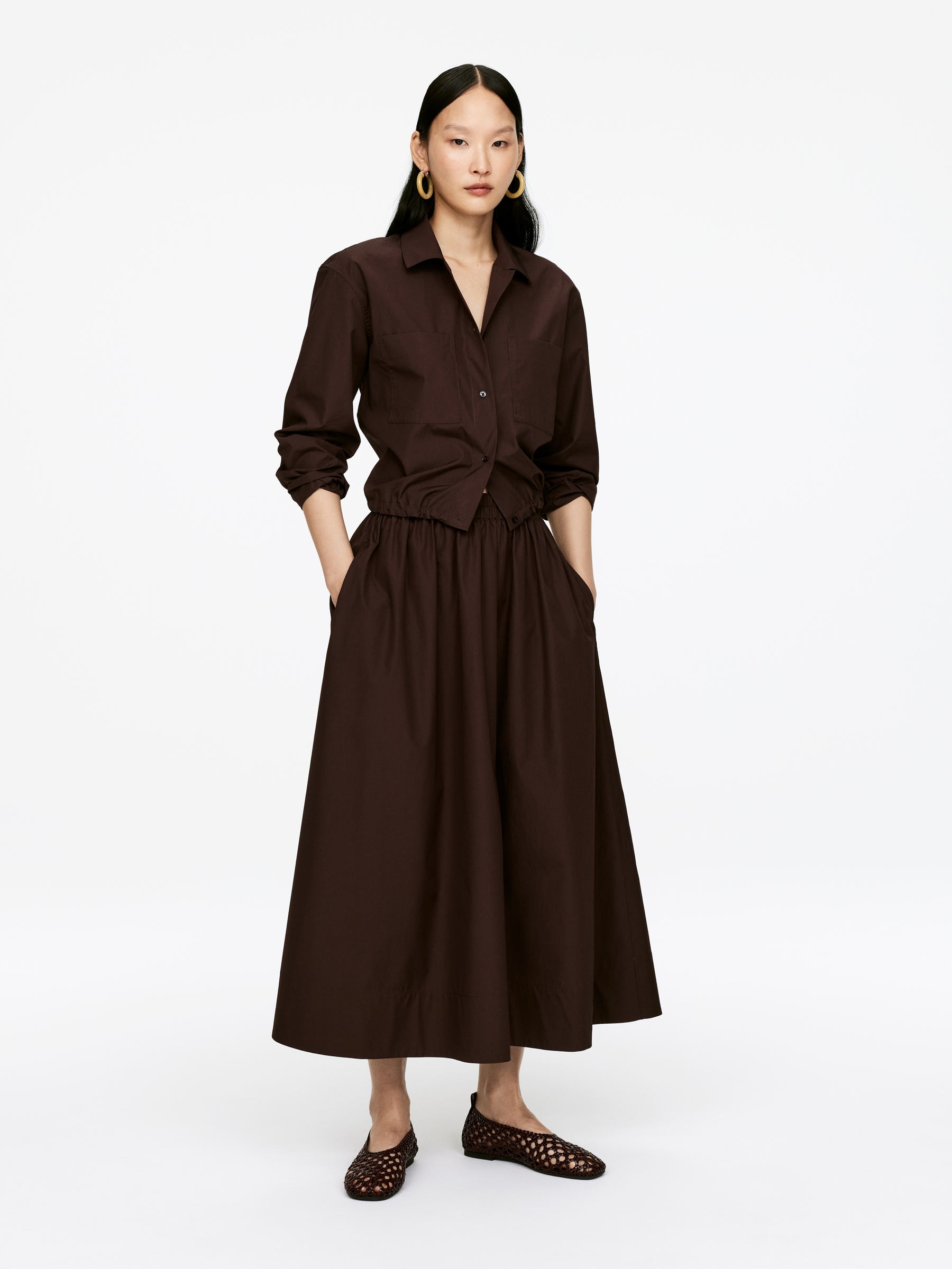 Jupe en popeline de coton - Marron foncé - Regular fit - Femme - StillMedia/Lookbook - 4