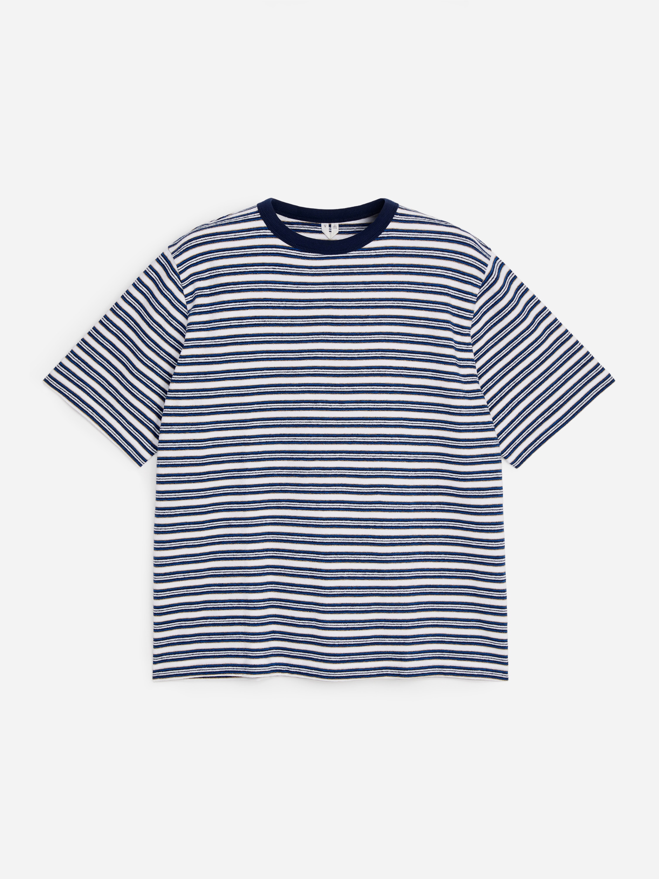 Luźny T-shirt z dzianiny bouclé - Ciemnoniebieski/Paski/Jasnoniebieski/Złamana biel