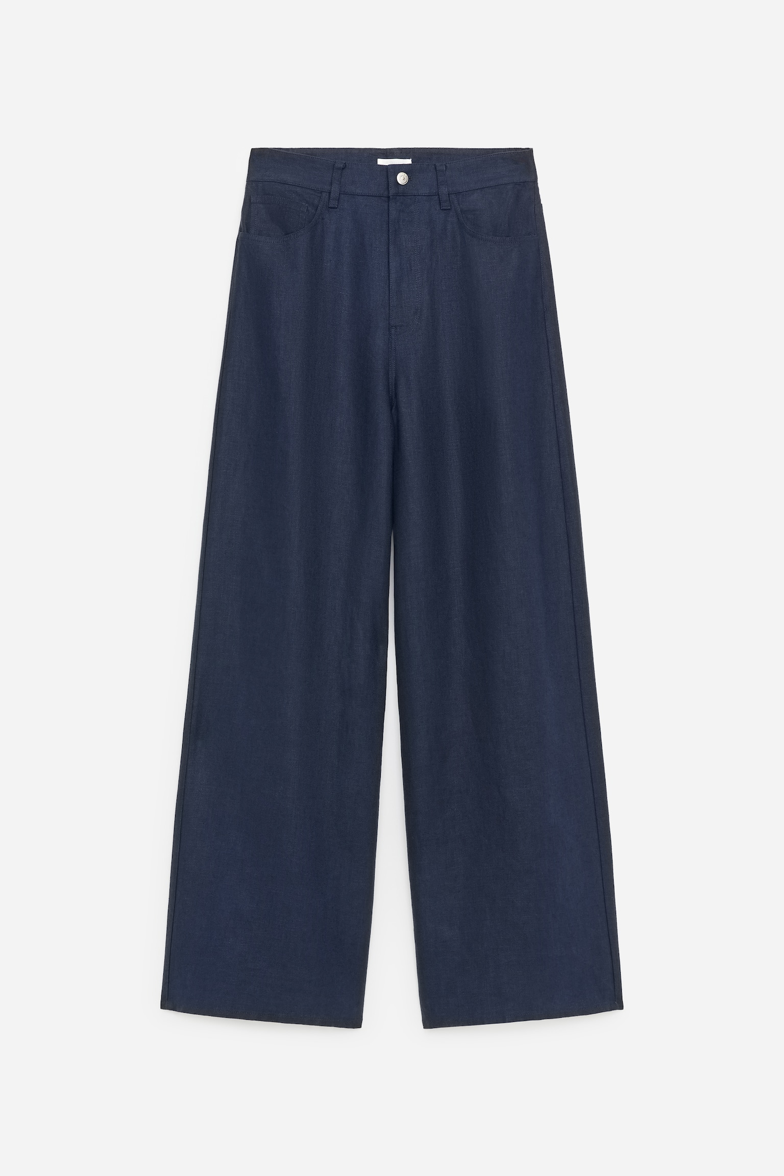 Pantalon en lin à cinq poches - Bleu foncé/Blanc - 2