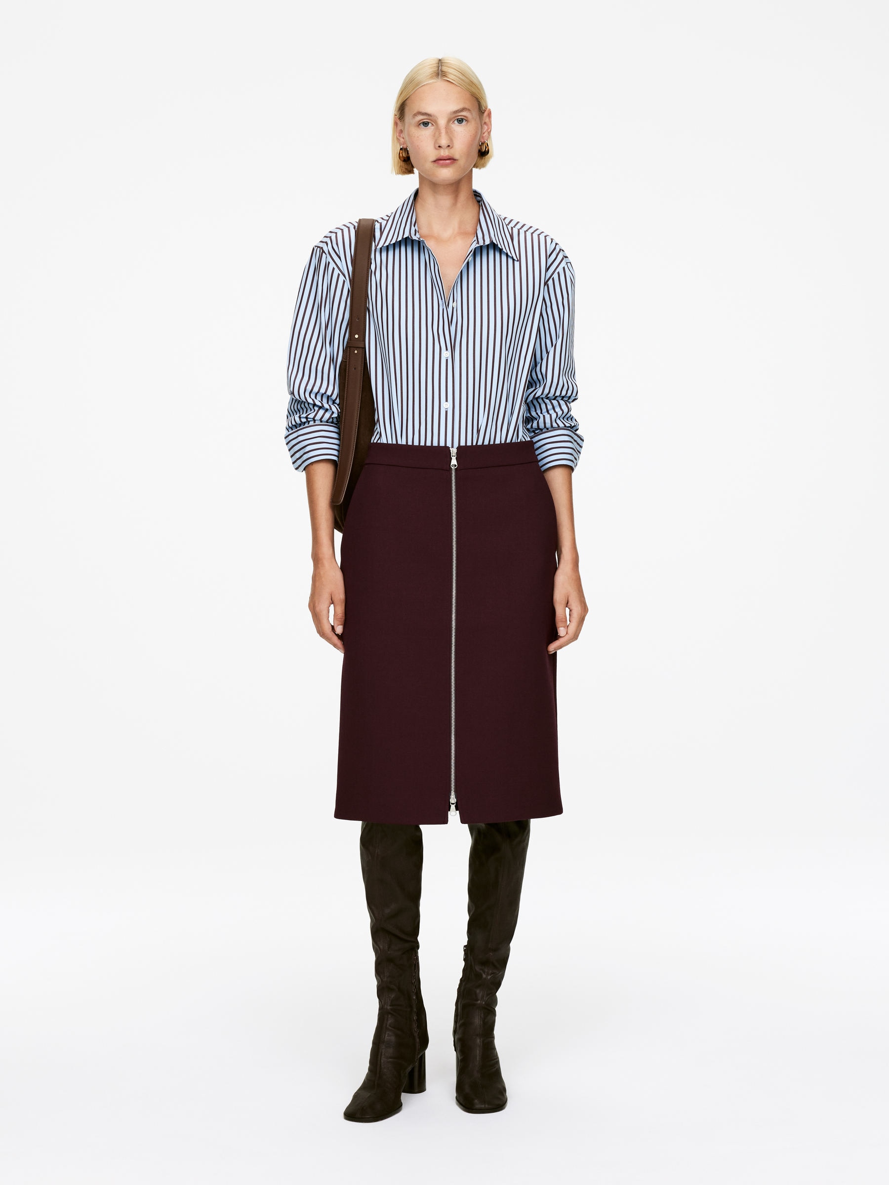 Wool-Blend Zip Skirt-#4B262D-16299