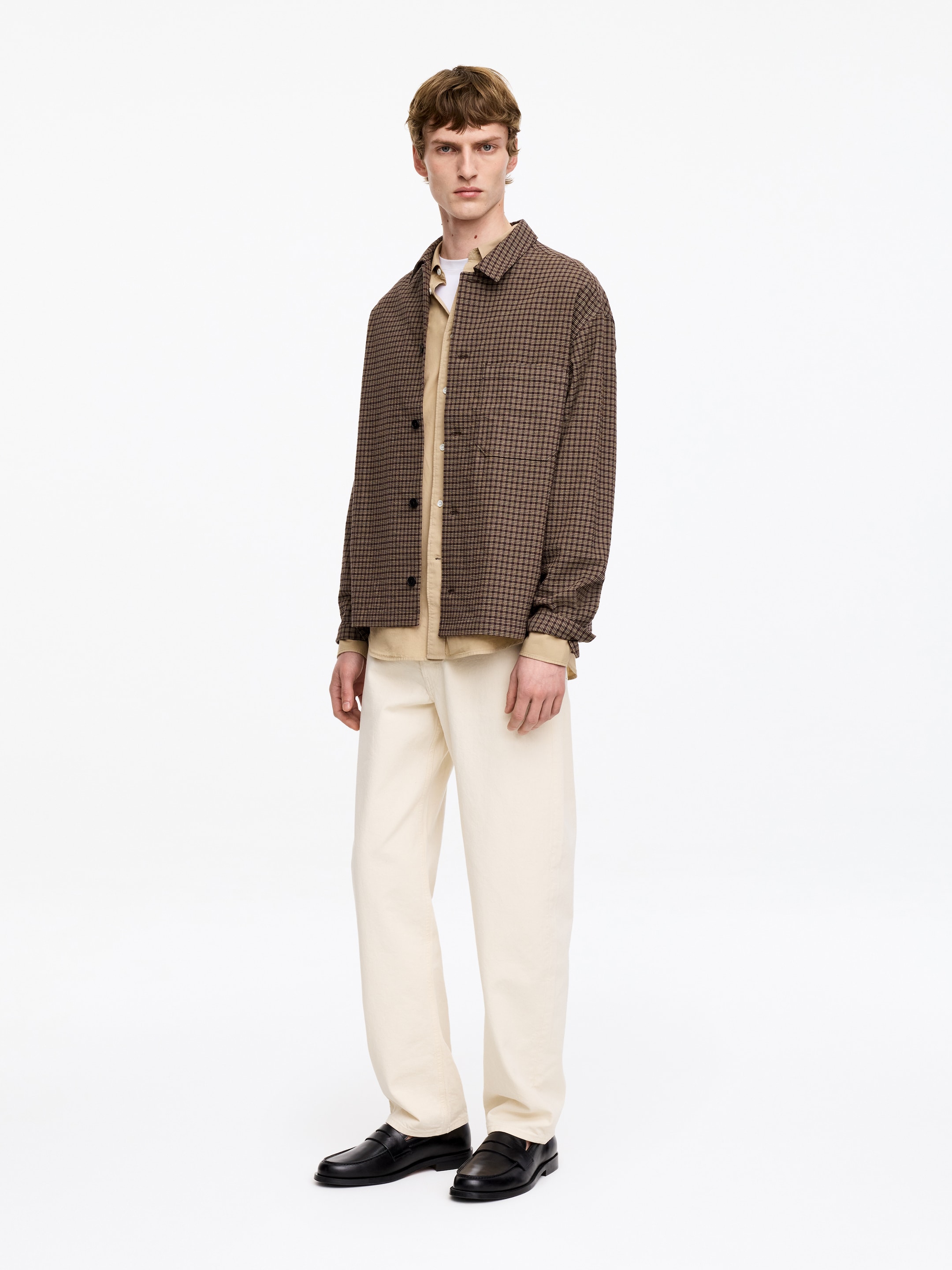 Relaxed Seersucker Shirt - Brown/Checkered - Relaxed fit - Men - StillMedia/Lookbook - 3
